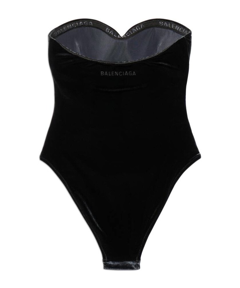 Balenciaga Logo-print Sweetheart-neck Swimsuit In Black