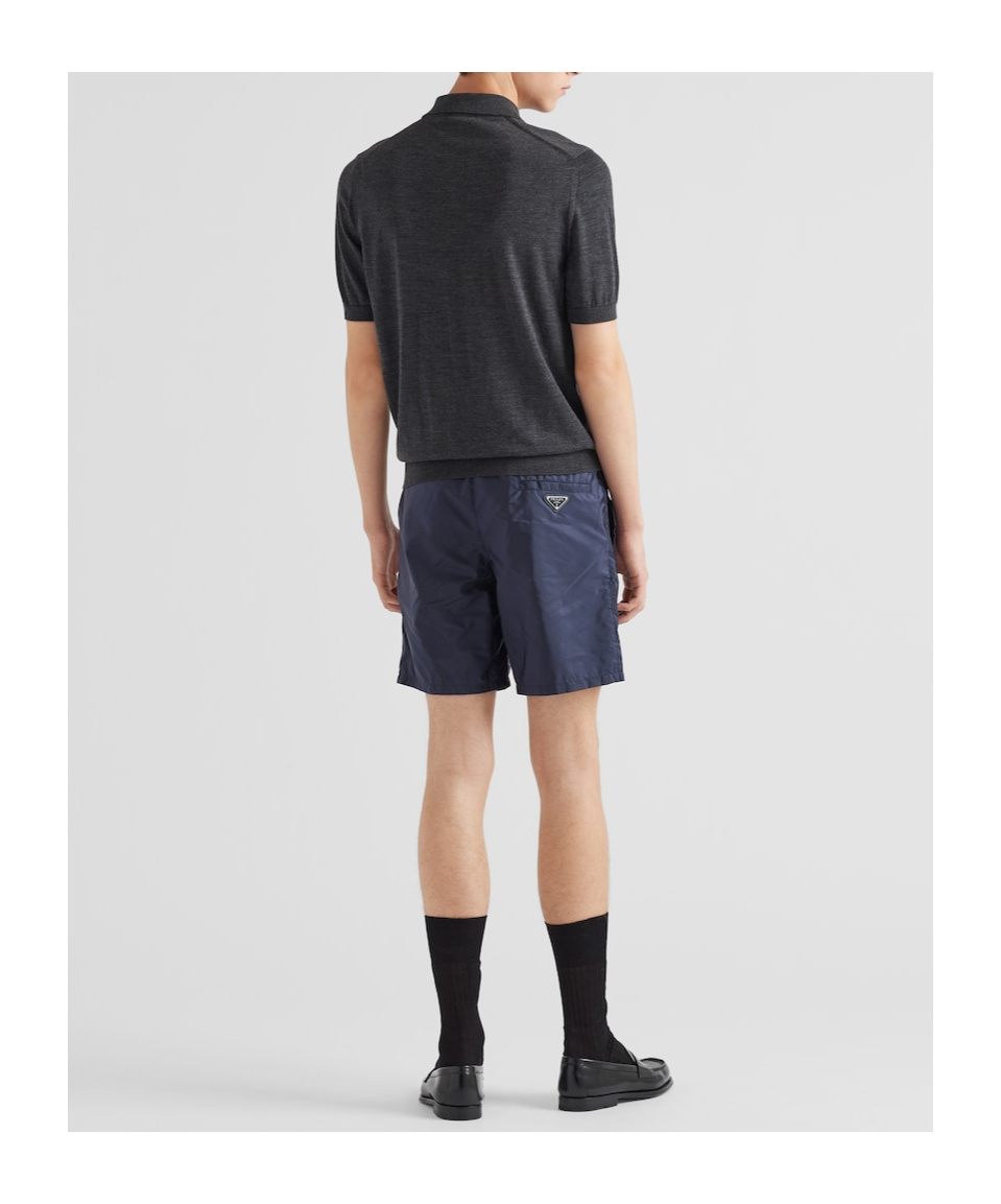 Prada Man Navy Blue Recycled Nylon Swimming Shorts In Blue