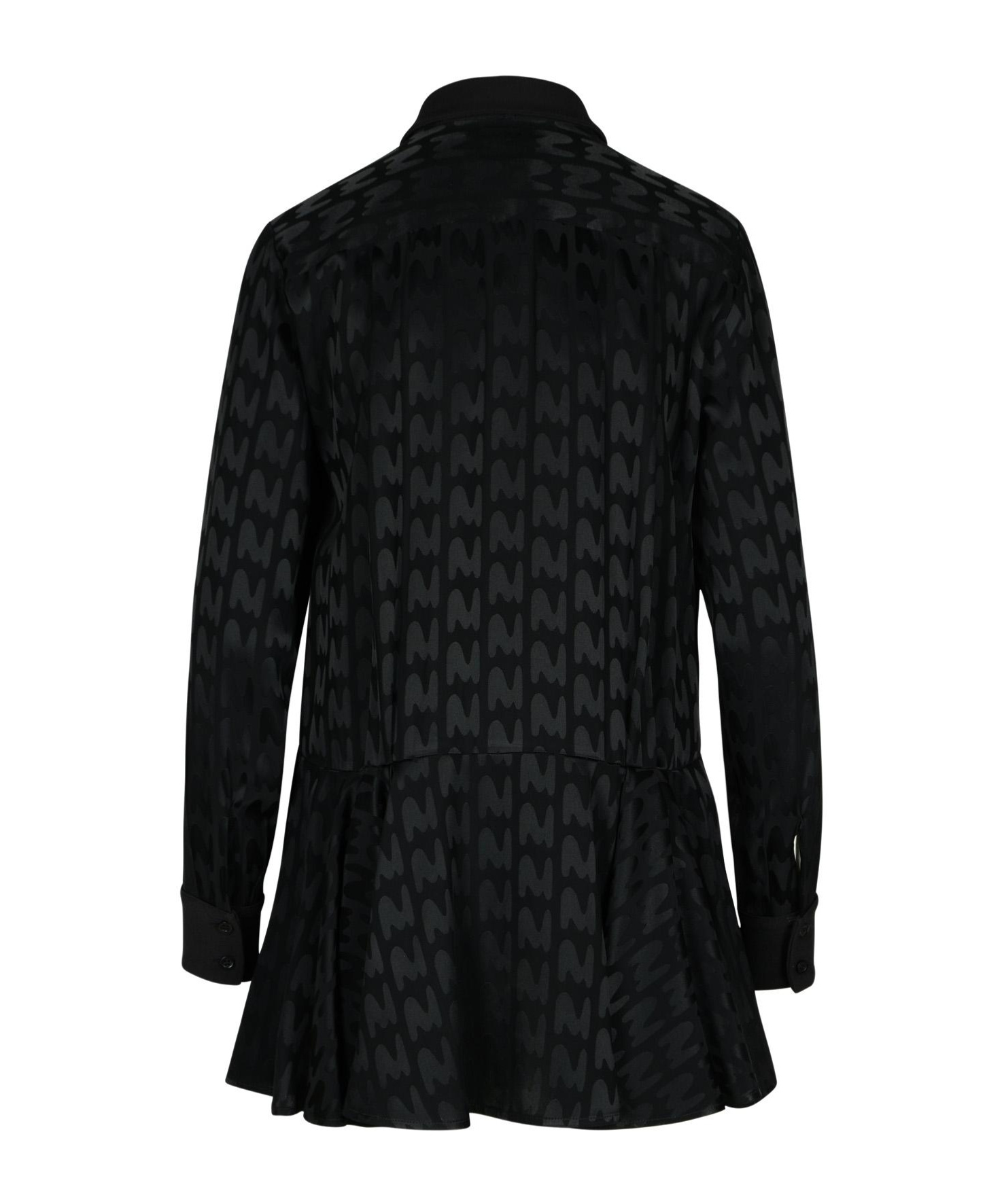 Msgm Black Satin Mini Dress With Themwave Motif In Black
