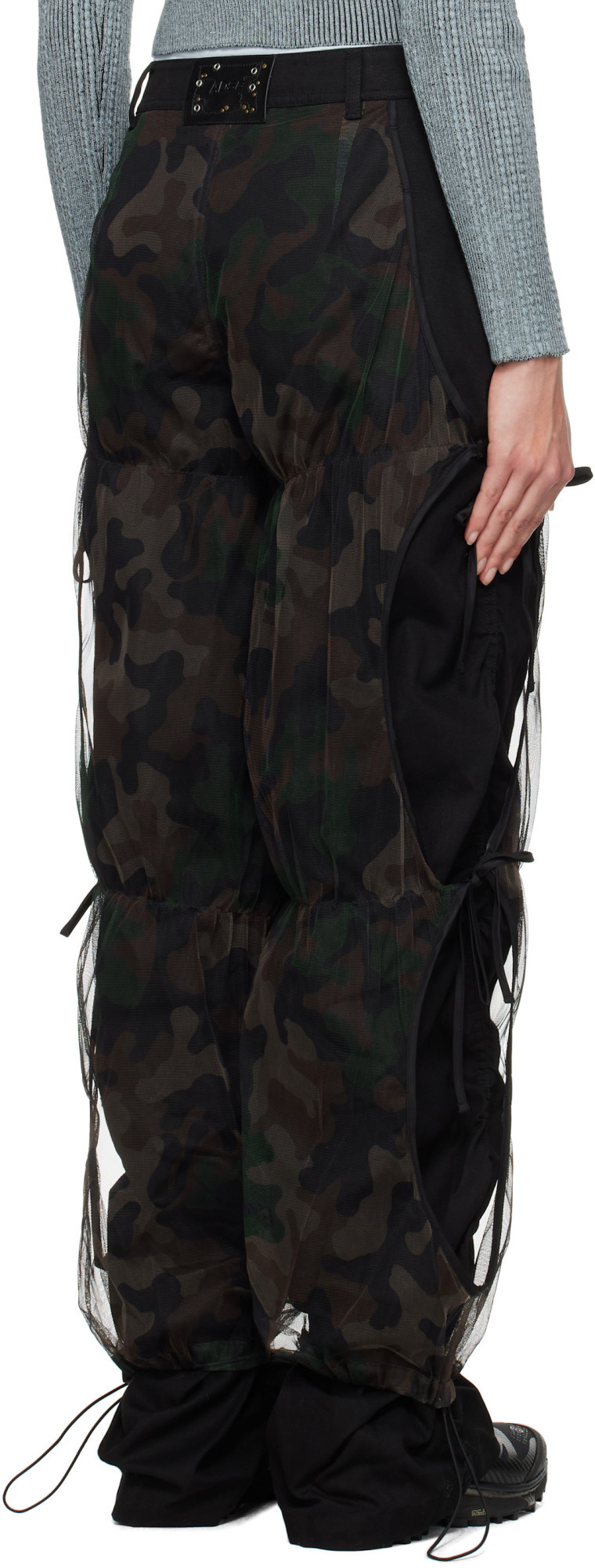 Andersson Bell Black Camouflage Mesh Layered Tying Trousers In Black