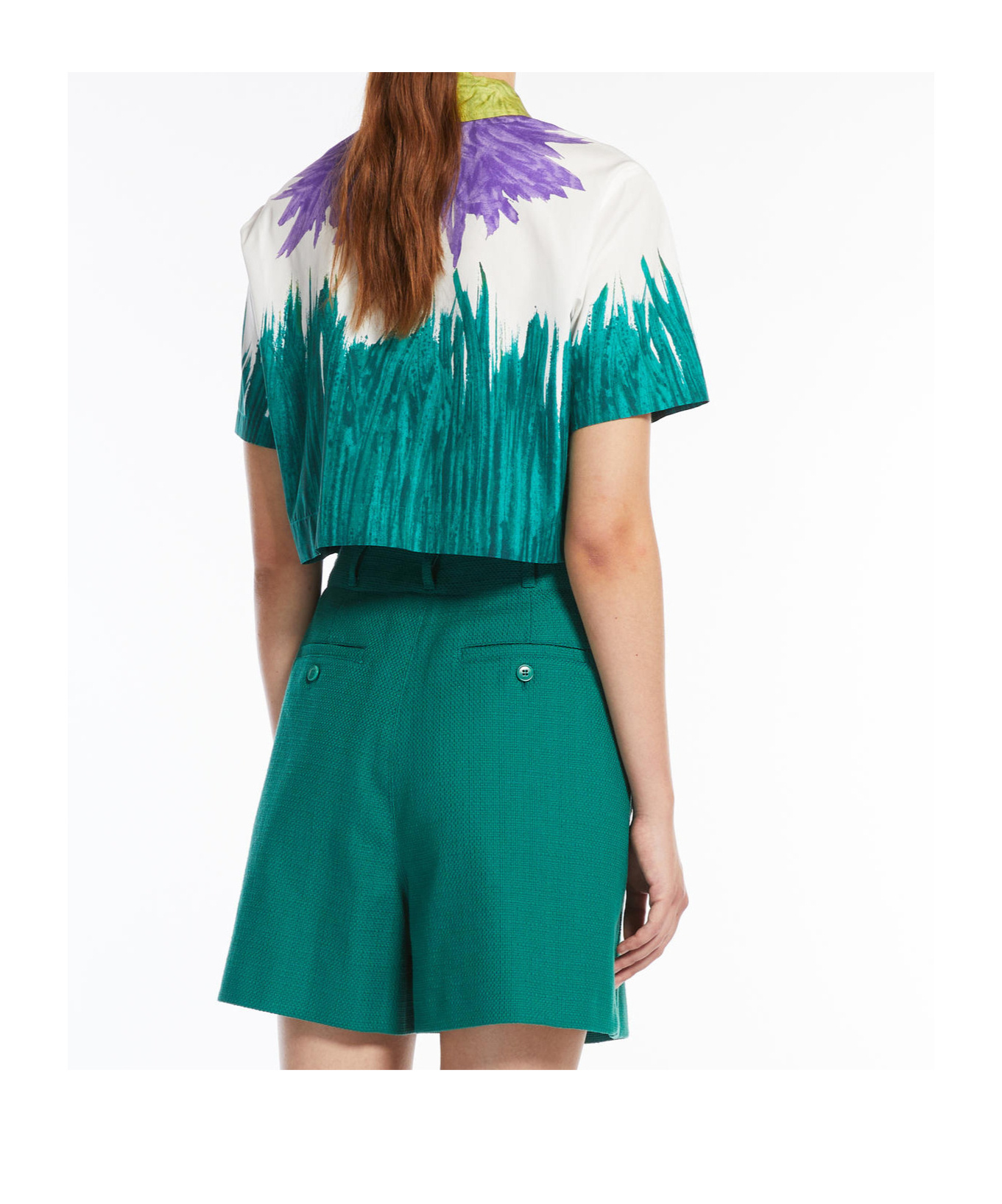 Weekend Max Mara Printed Cotton Short Shirt In Green