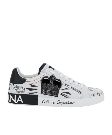 Dolce & Gabbana White Low Top Sneakers With Logo Patch On The Tongue And All-over Print In Leather Man In White