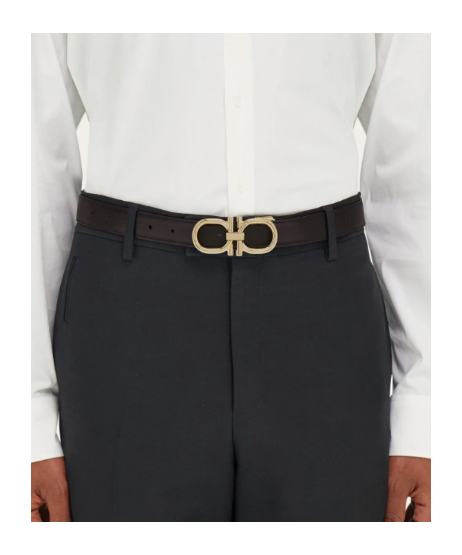 Ferragamo Double-sided Adjustable Gancini Belt In Black