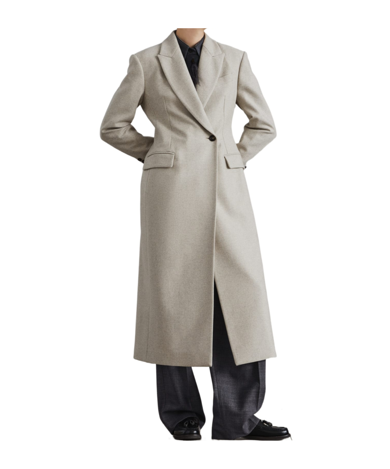 Brunello Cucinelli Wool Coat Peak Lapels In Nude