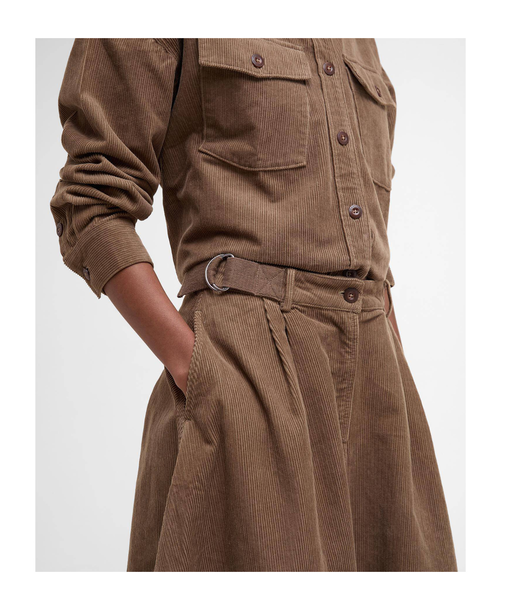 Barbour Corduroy Yasmin Midi Skirt In Brown
