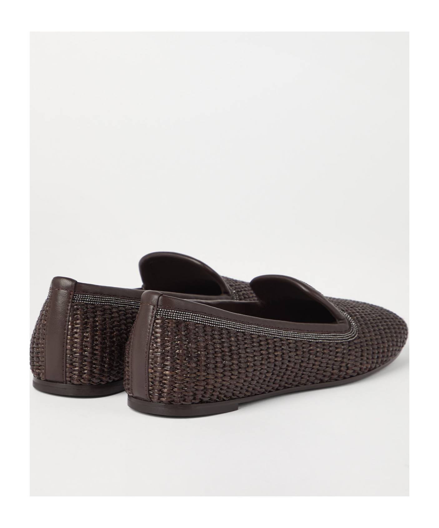 Brunello Cucinelli Raffia Braided Ballet Flats In Black