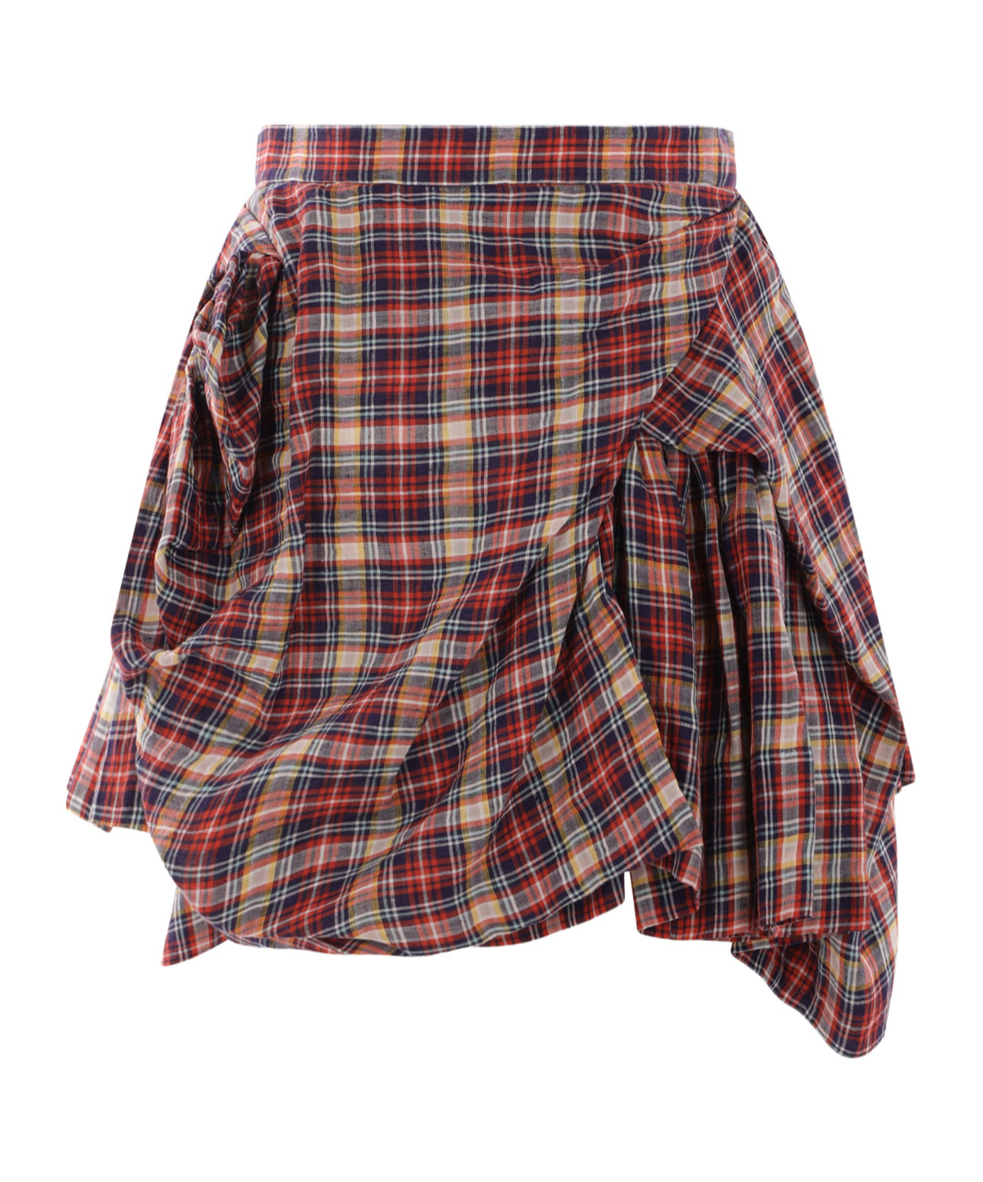 Vivienne Westwood Nymph Asymmetric Gathered Checked Linen And Cotton-blend Mini Skirt In Multicolor