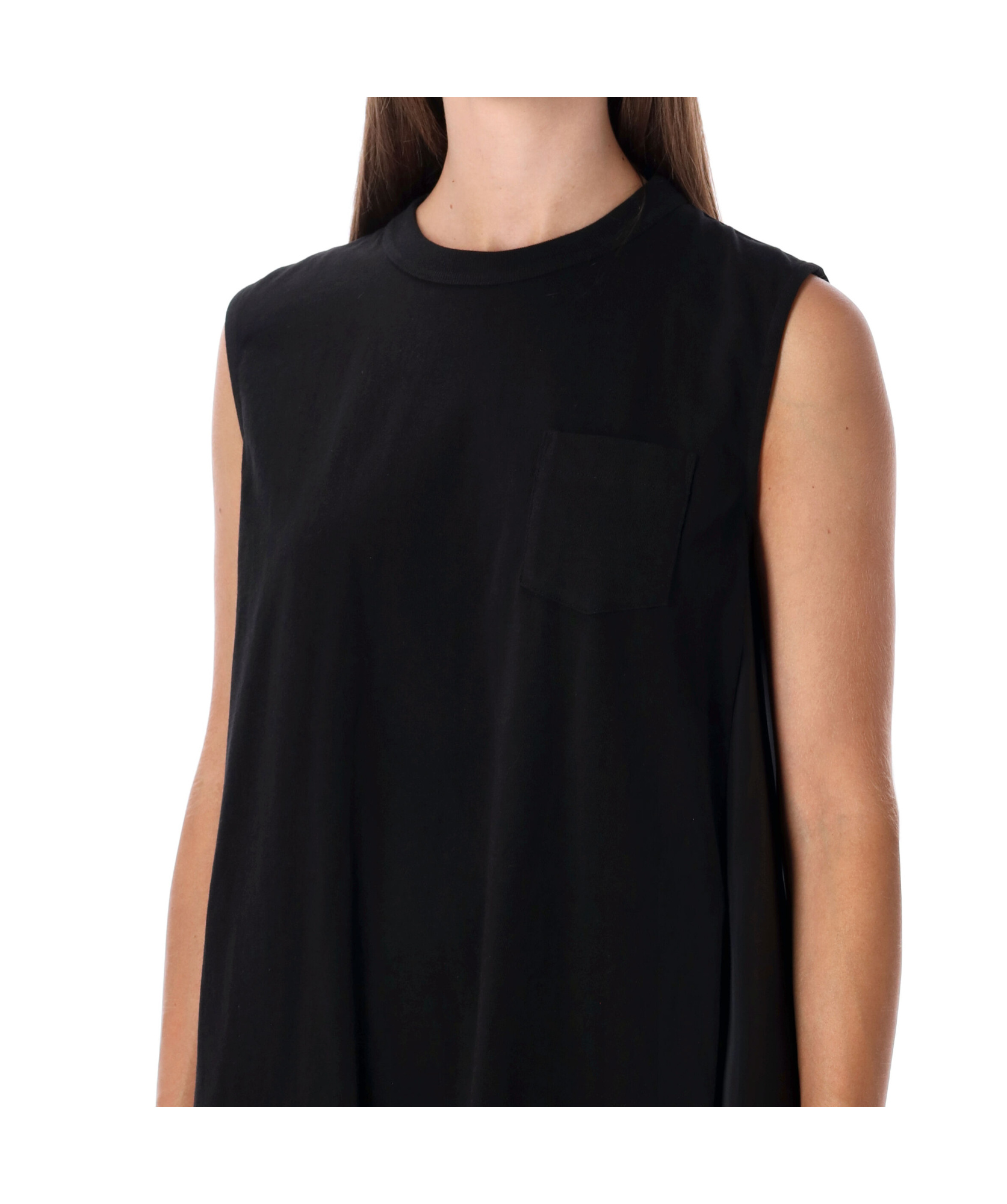 Sacai Short Dress With Contrasting Pleated Back In Black