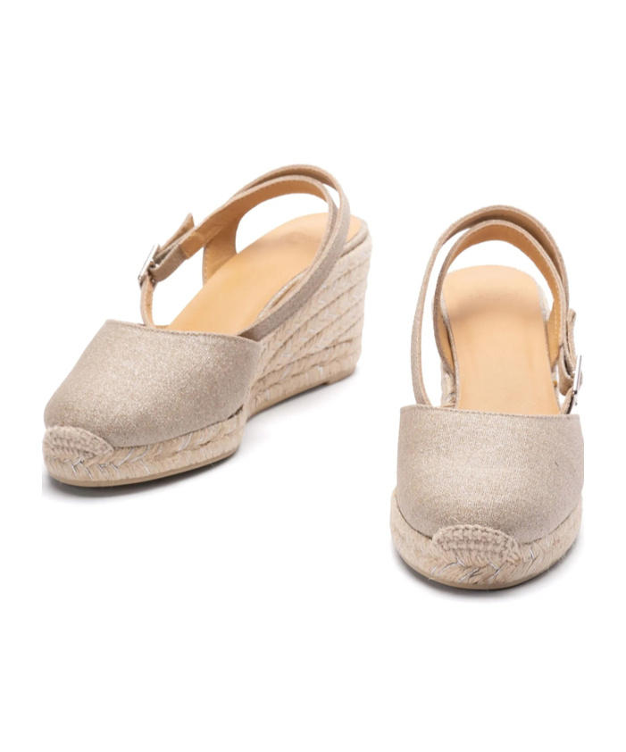 Castaã±er Carina Womens Metallic Espadrille Wedge Sandals In Nude