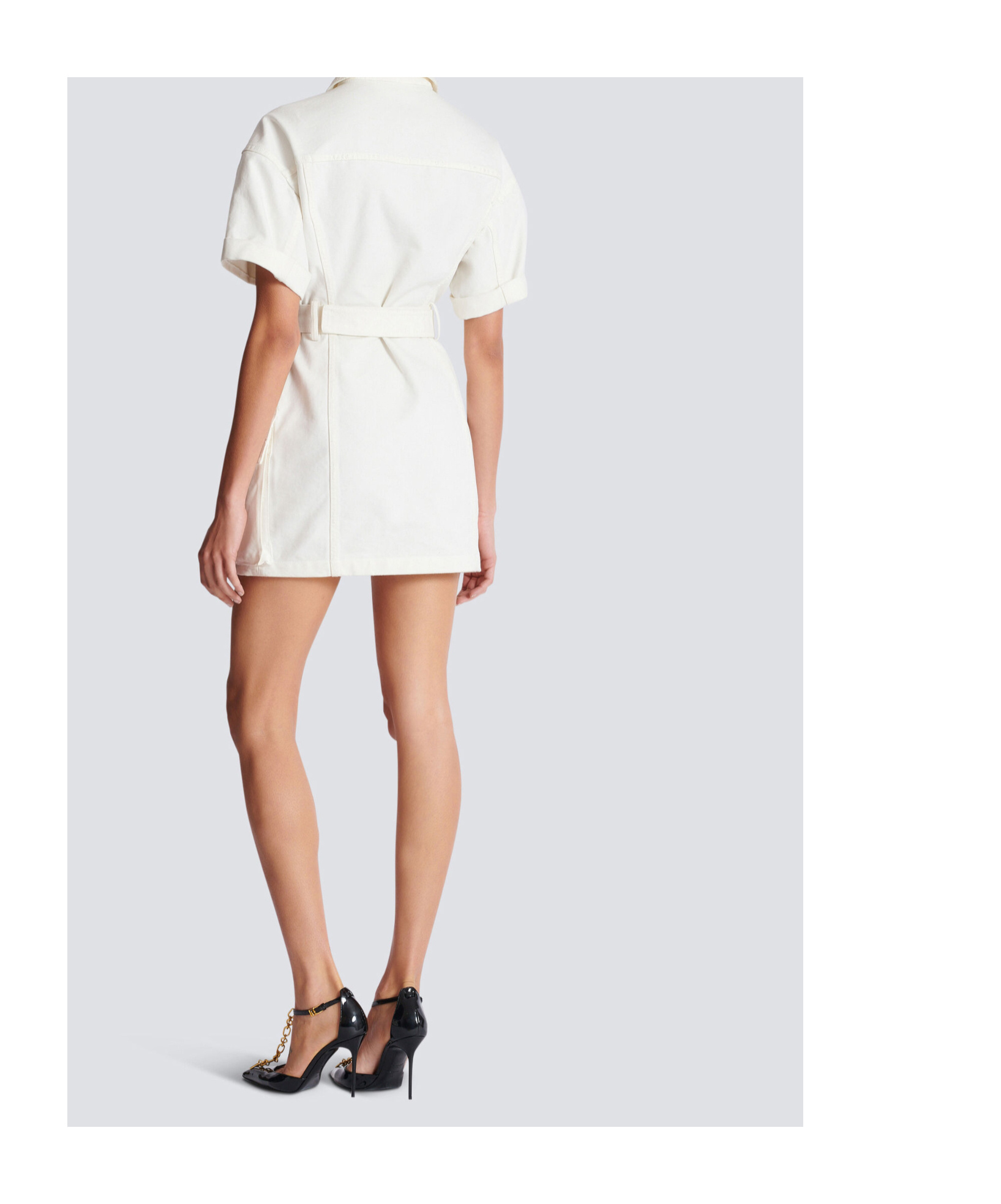 Balmain Short Dress With Belted Waist And Front Pockets
