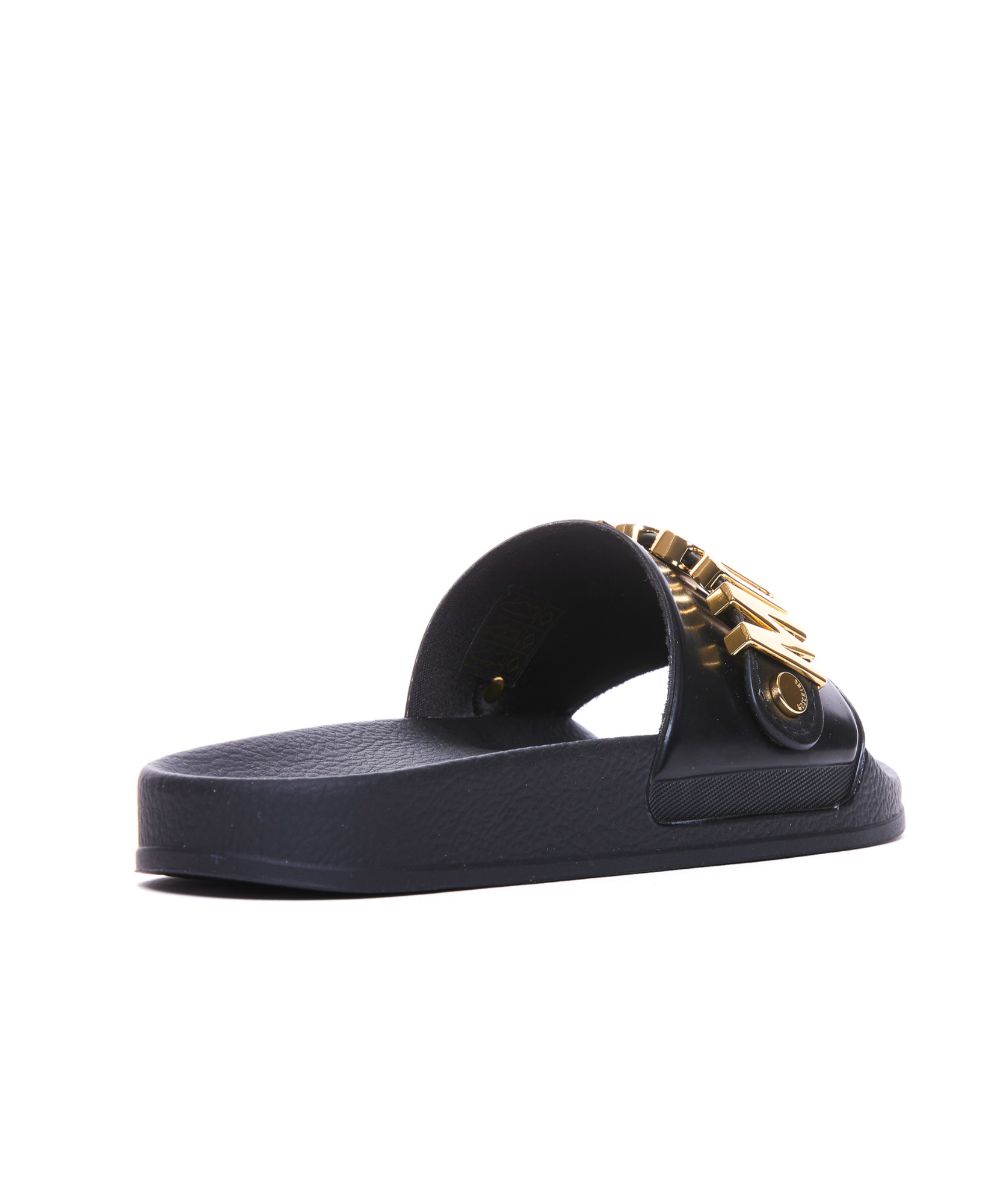 Moschino Logo Lettering Round Toe Slides In Black