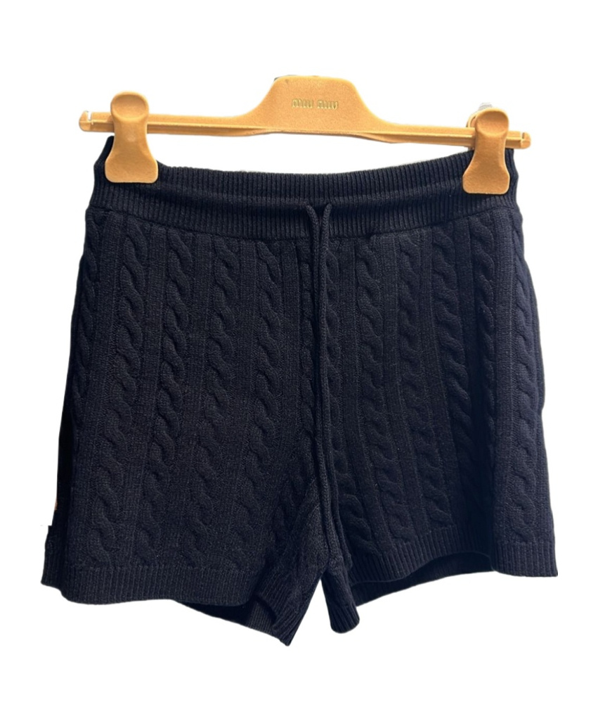 Miu Miu Drawstring Knitted Shorts In Blue