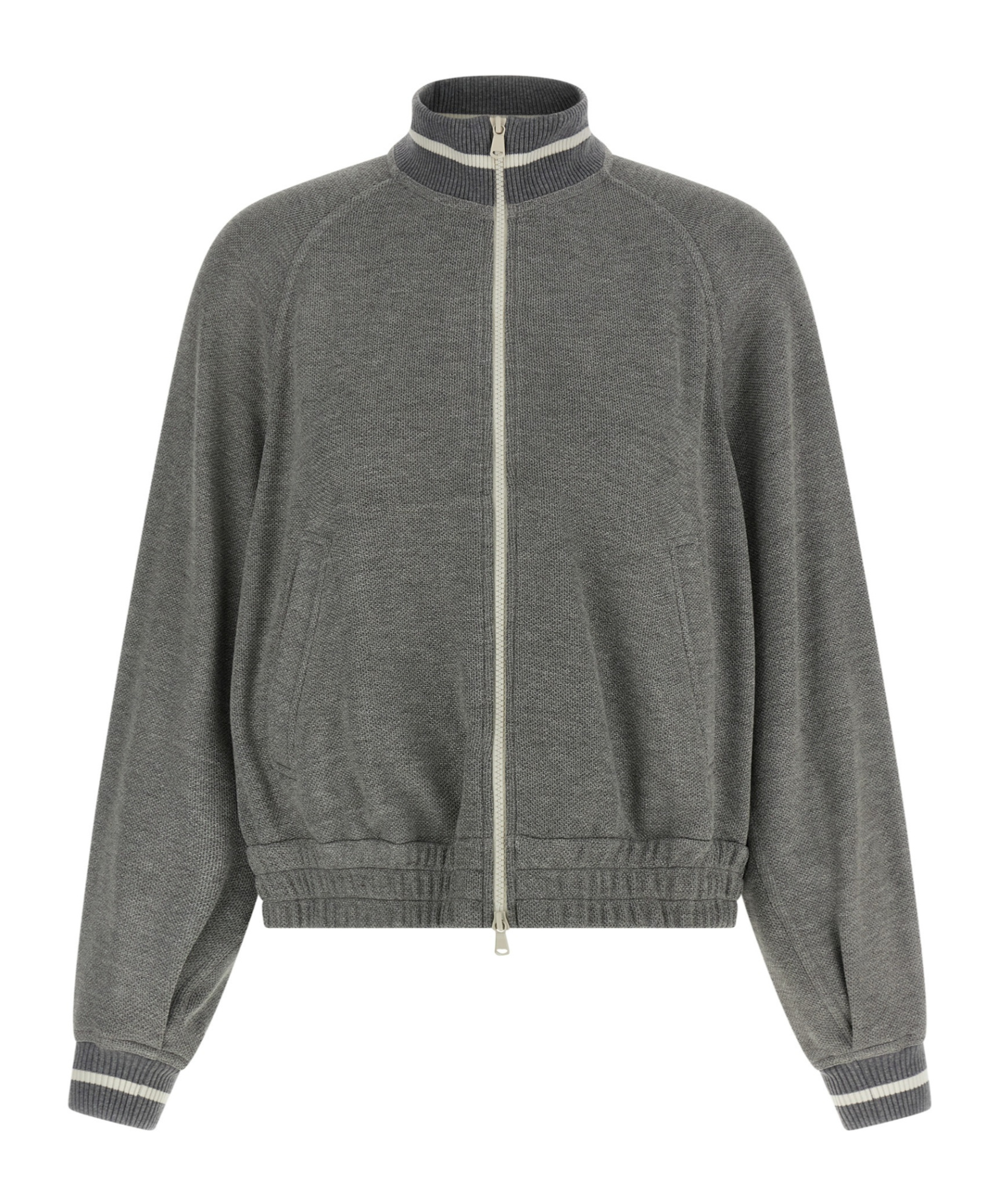 Brunello Cucinelli Shimmering Long Sleeves Ribbed Sweatshirt In Gray