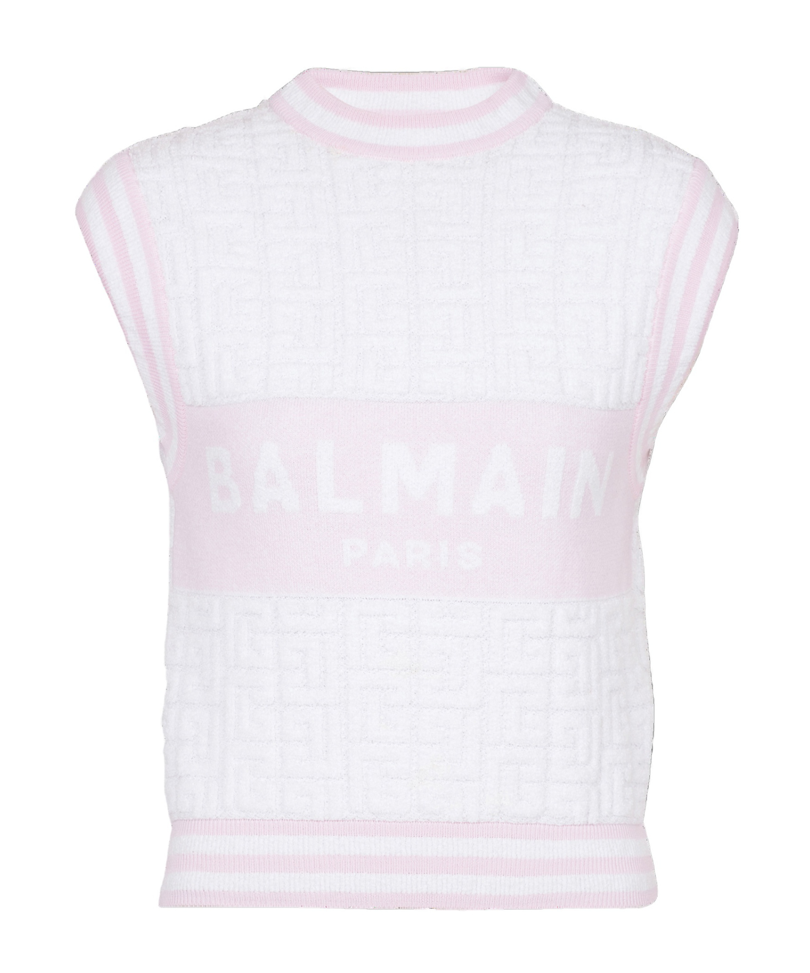 Balmain Monogram Wool And Cotton-blend Knitted Top In White