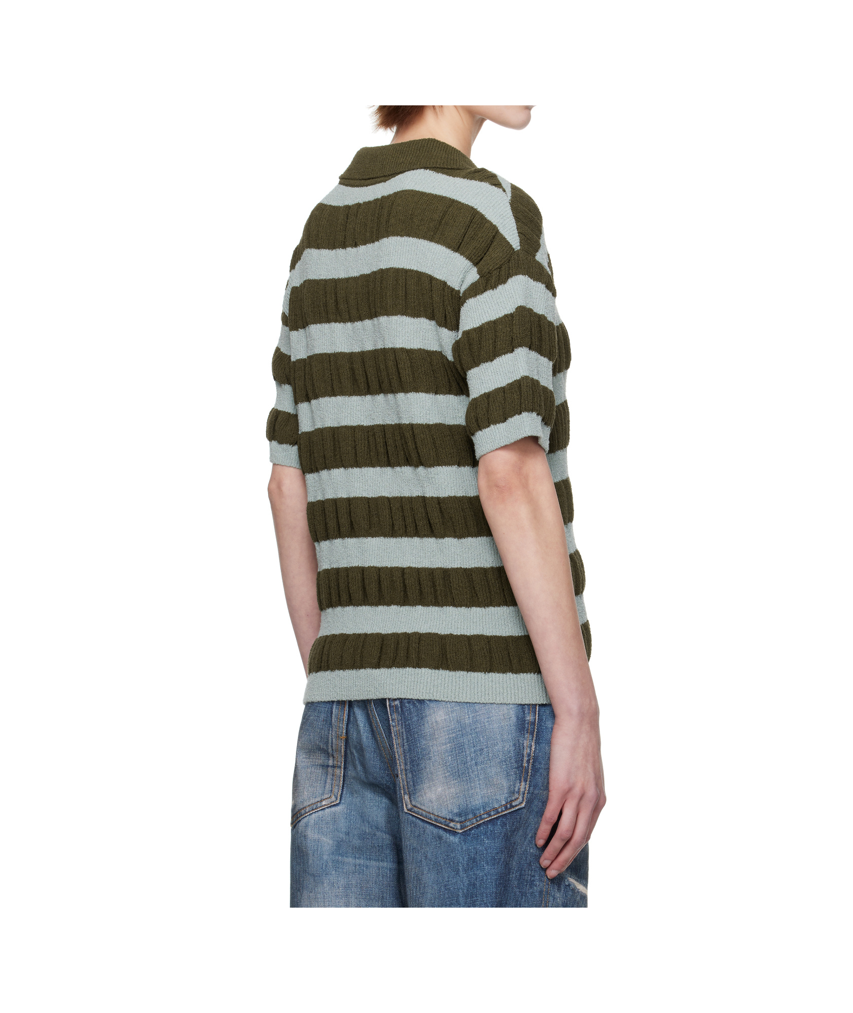 Andersson Bell Bubble Stripe Polo In Blue/khaki