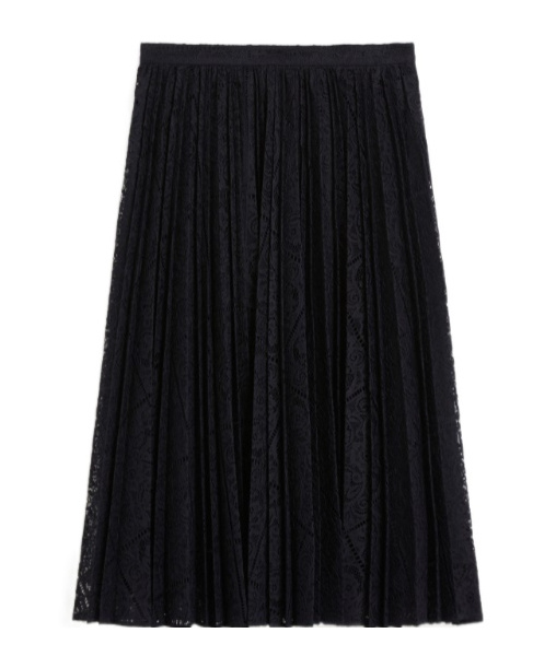 Max Mara Blue Lace Leandro Pleated Midi Skirt In Black