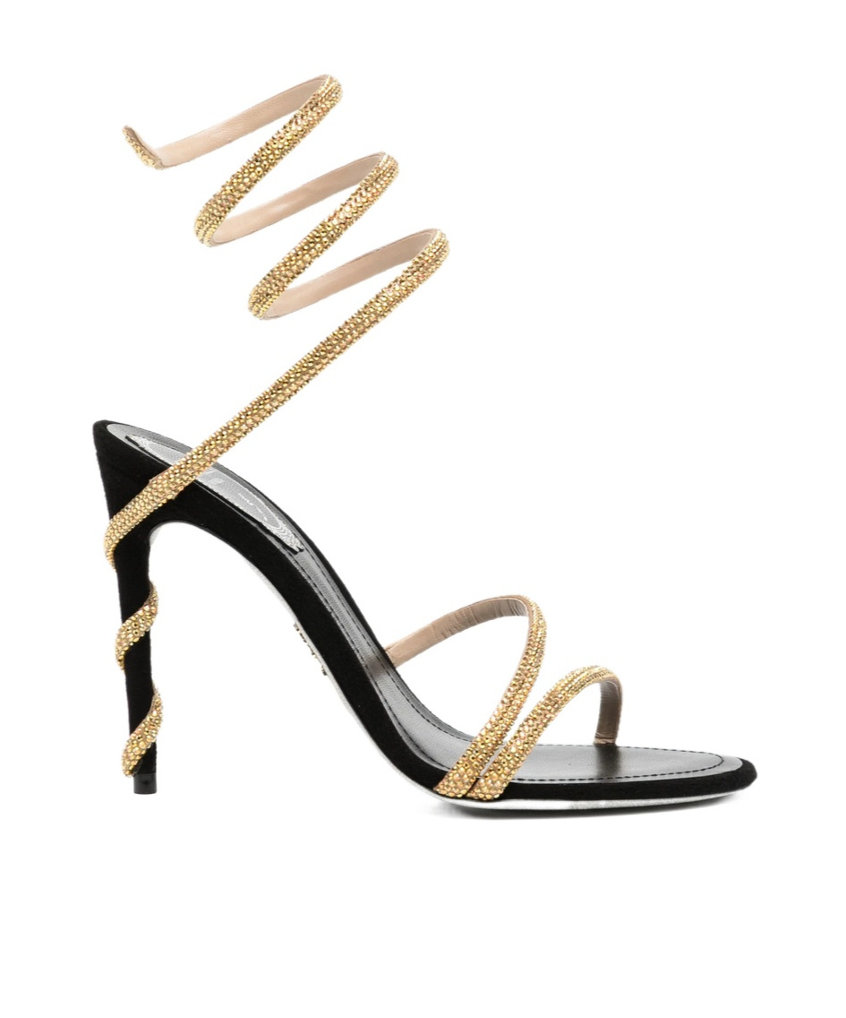 René Caovilla Round-toe High-heeled Sandals In Black