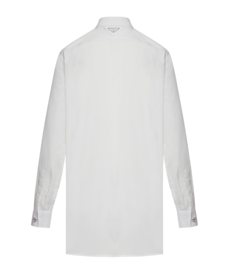 Prada Embellished Long-sleeved Buttoned Shirt In White