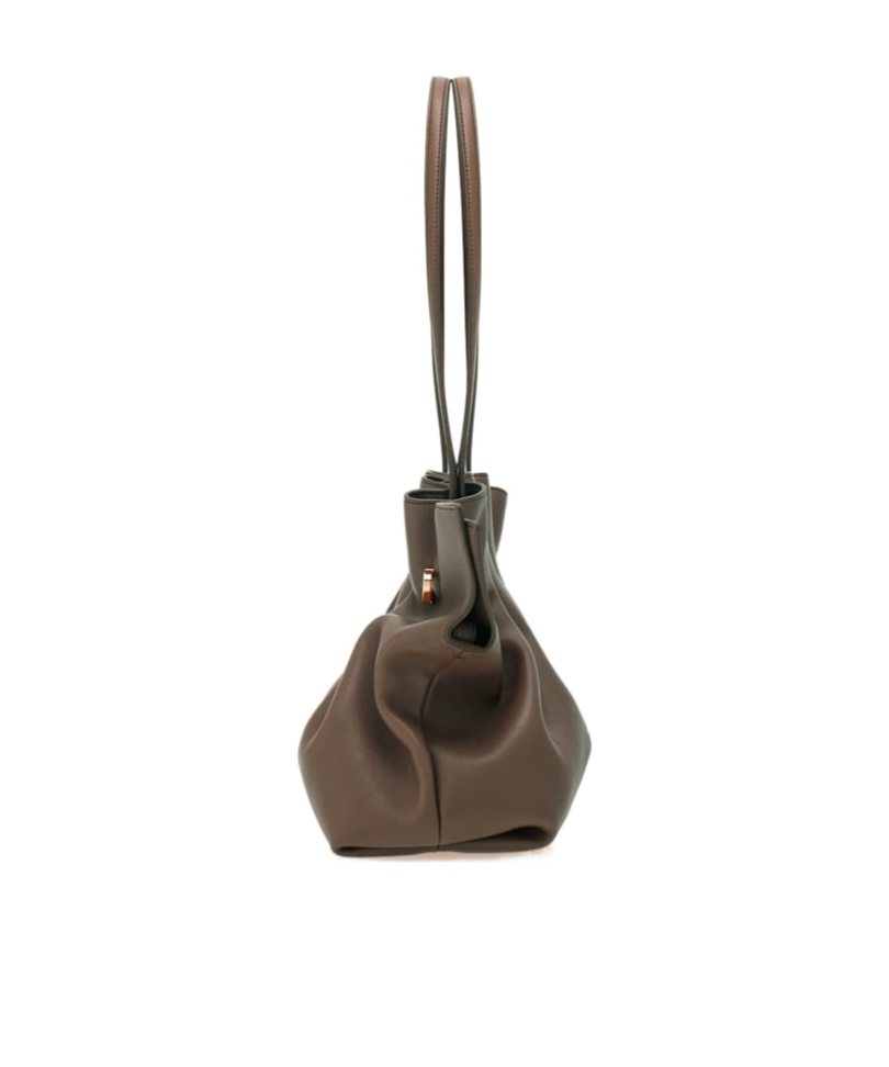 Ferragamo Soft Ruched Leather Tote Bag In Gray