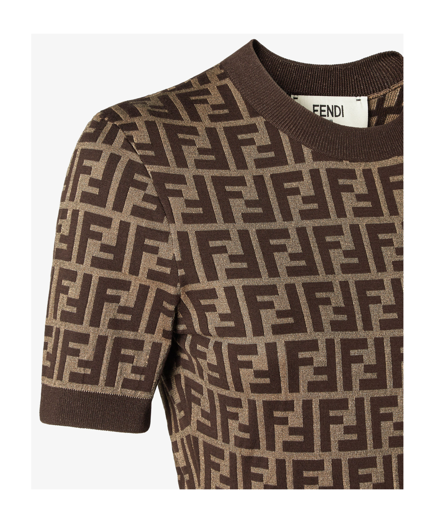 Fendi Cotton Dress With All-over Logo Print In Brown