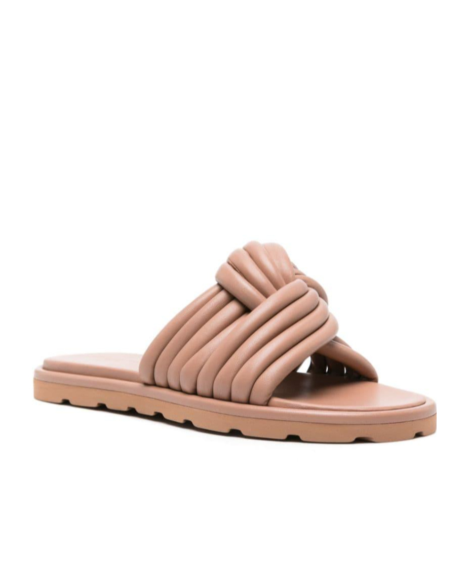 Gianvito Rossi Knotted Napa Flat Slide Sandals In Nude
