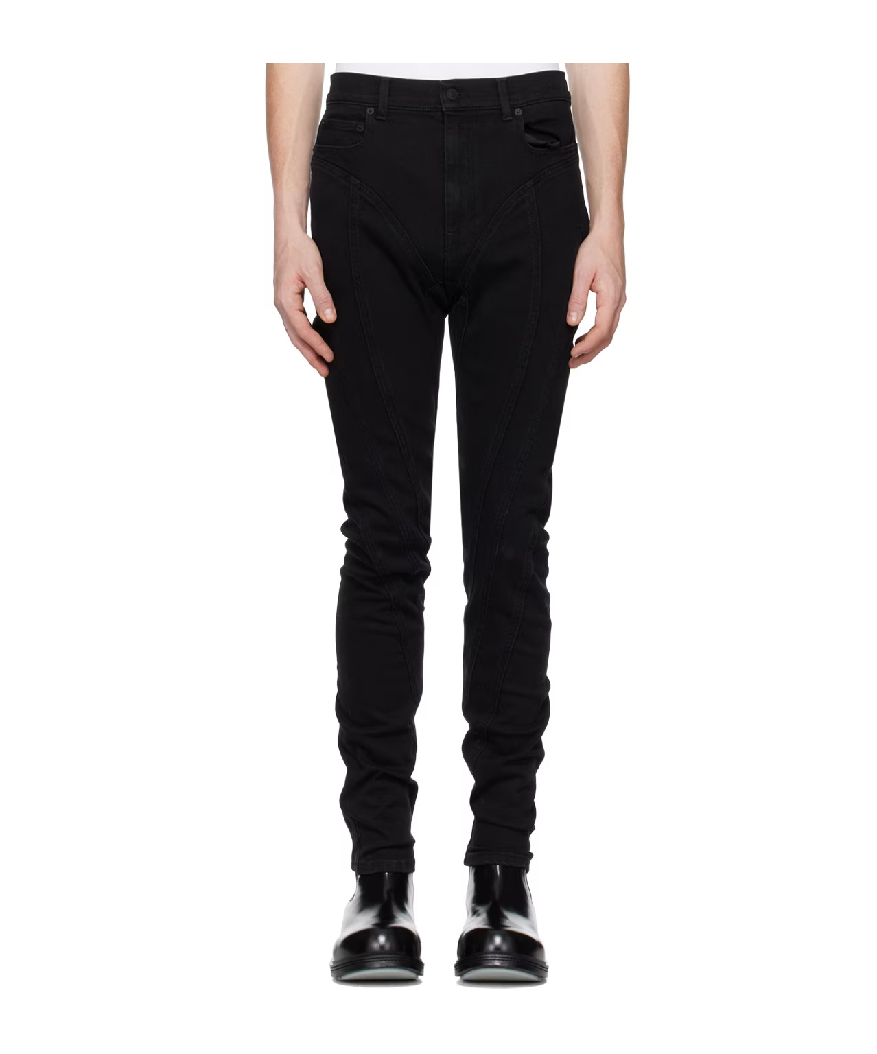 Mugler Embroidered Patchwork Jeans Pants In Black