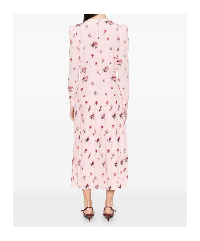 Alessandra Rich Bow-detailed Floral-print Silk Crepe De Chine Midi Dress In Pink