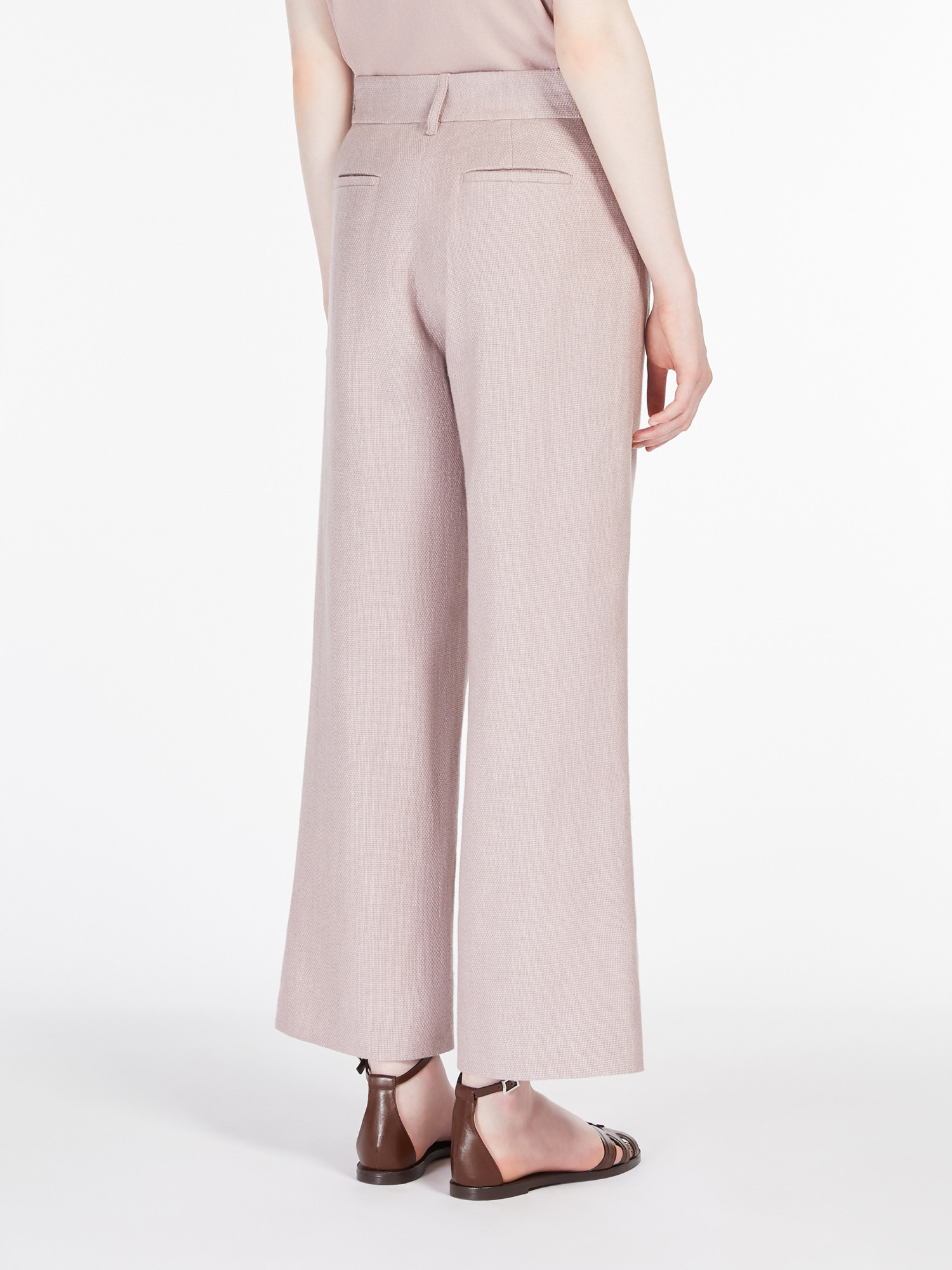Max Mara Wide-leg Pants In Linen And Cotton Basketweave Fabric In Pink