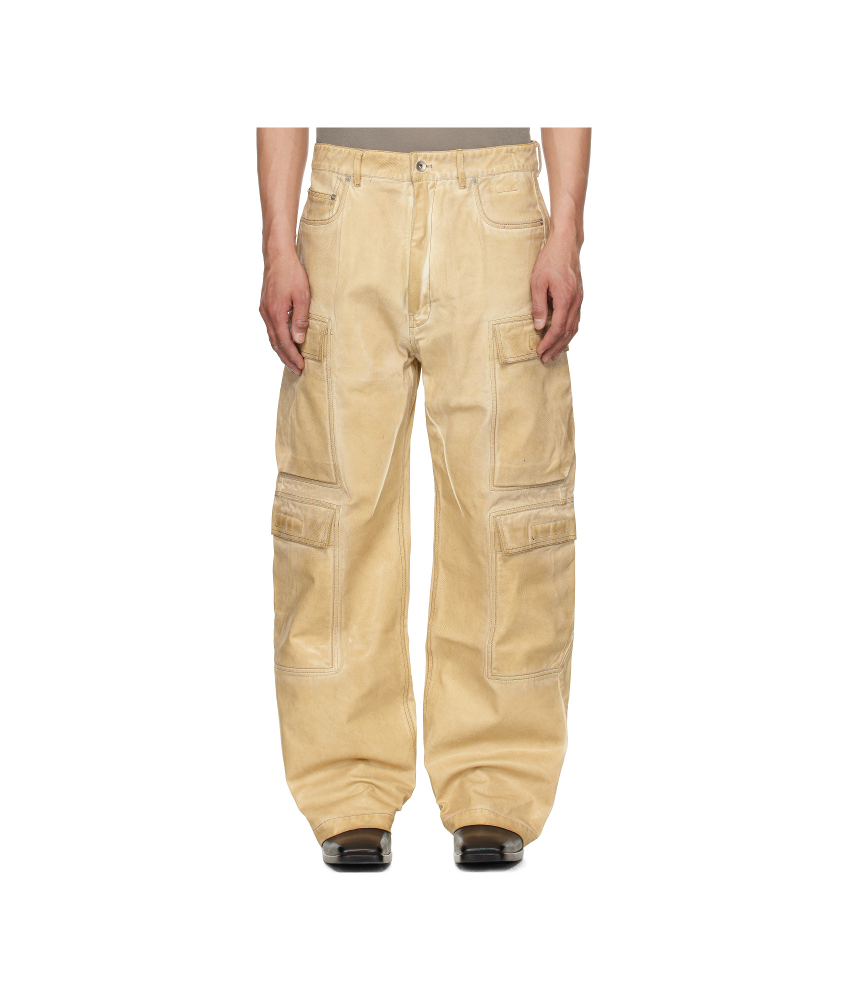 Rick Owens Drkshdw Beige Hollywood Double Cargo Jumbo Belas Denim Pants In Nude