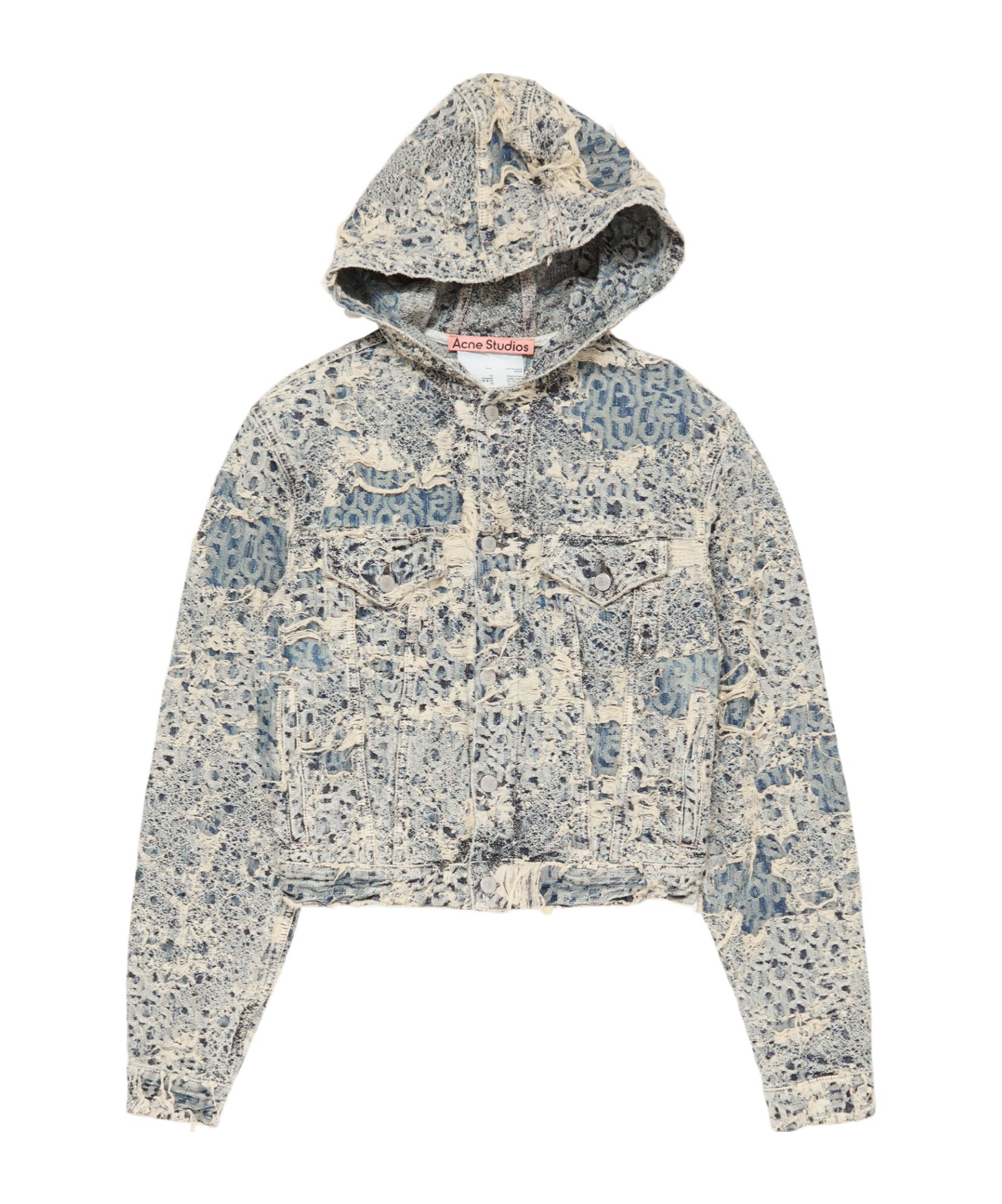 Acne Studios Hooded Distressed Denim Jacket In Neutral
