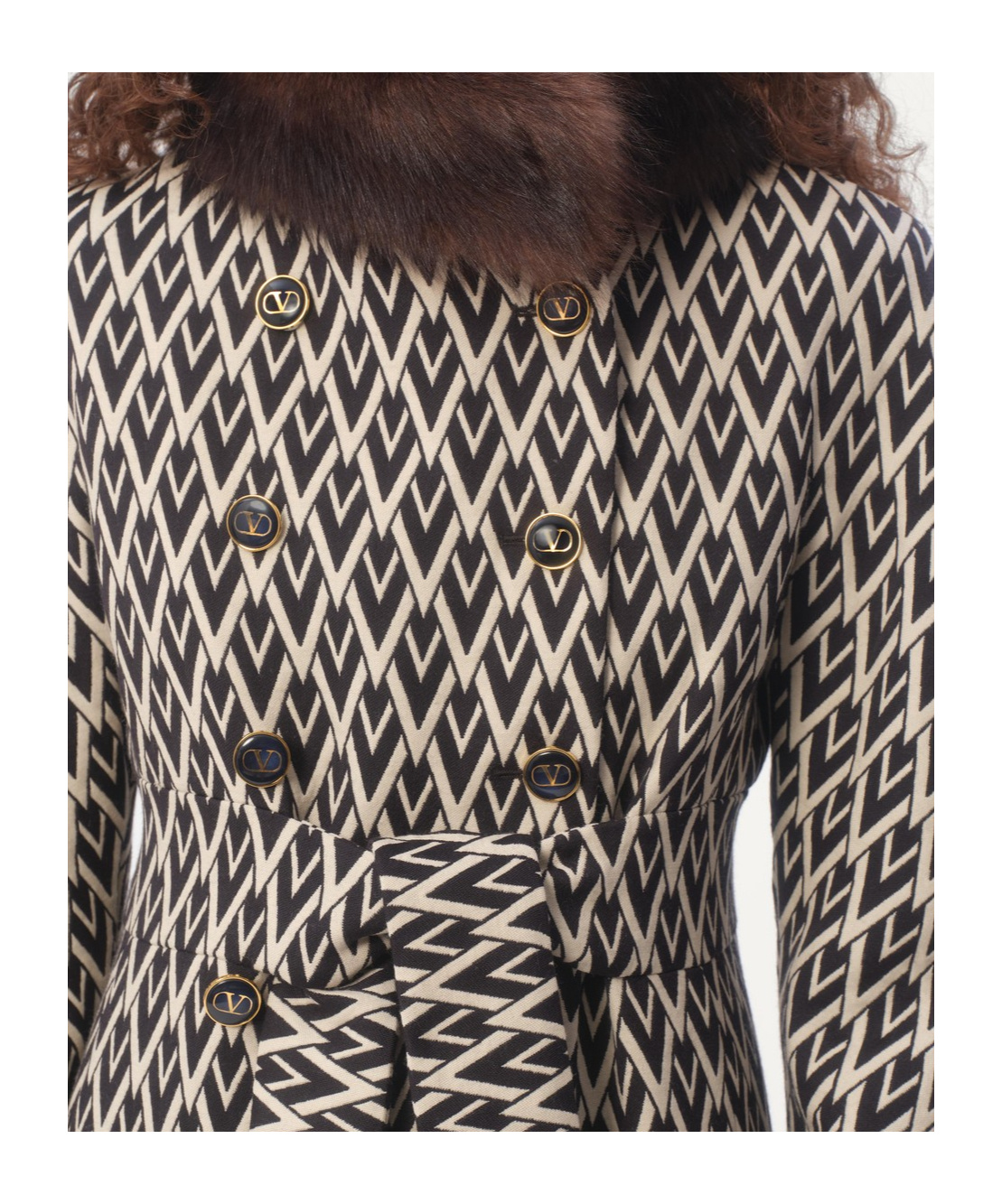 Valentino Wool Faux-fur-trim Coat In Black/cream