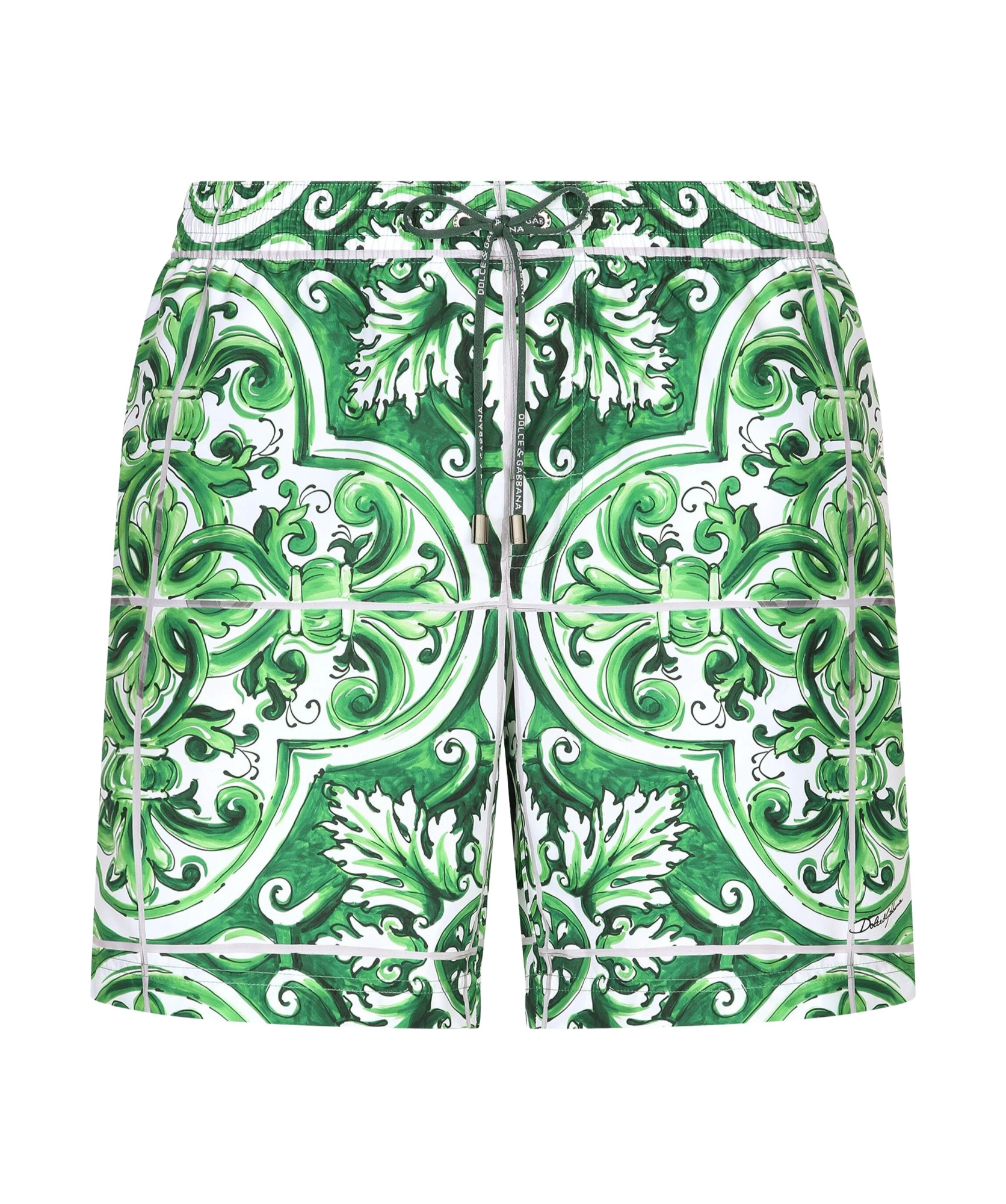 Shop Dolce & Gabbana Majolica-print Drawstring Swim Shorts In Green