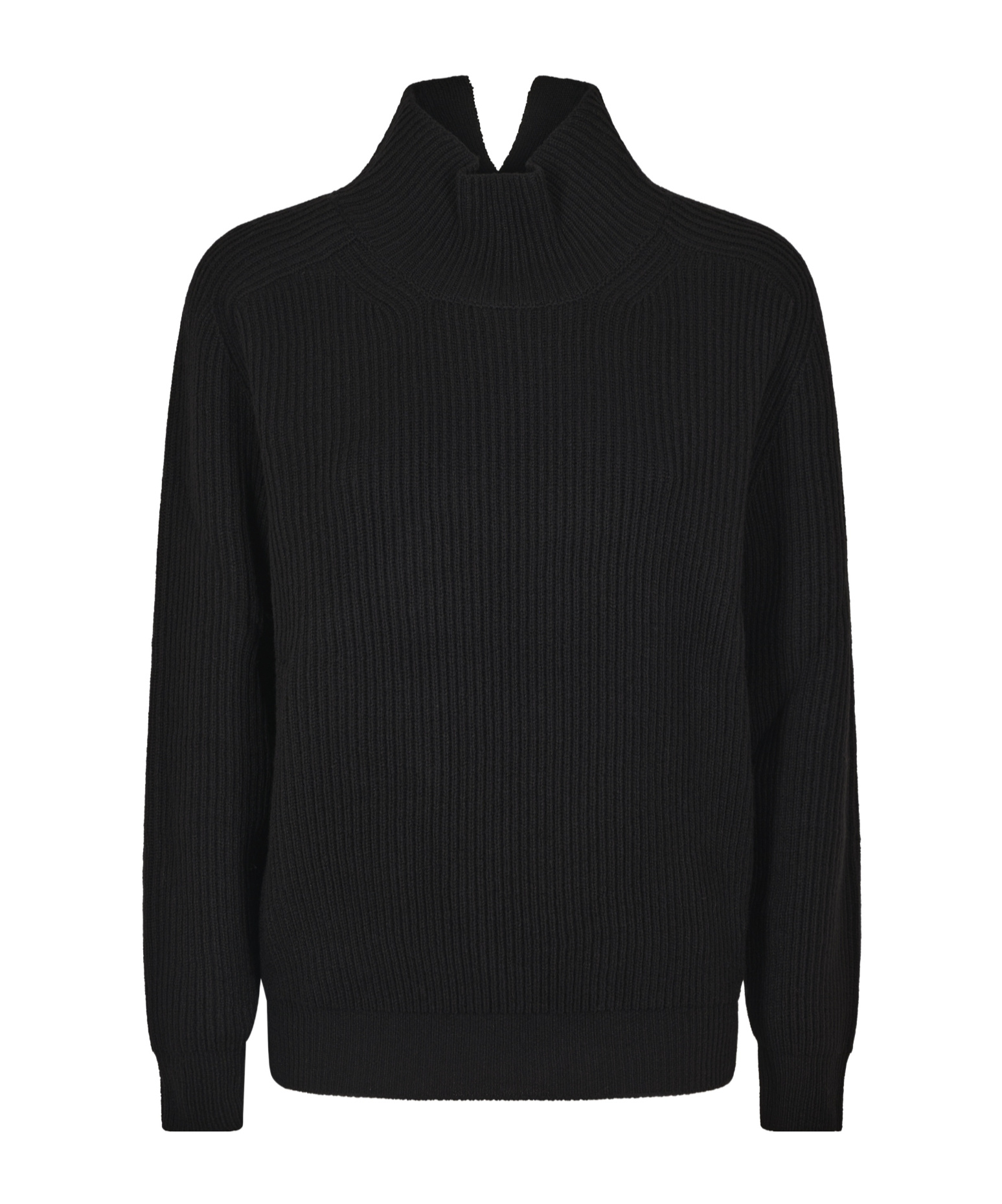 Dondup High Collar Sweater With Split Design And Textured Ribbing In Black