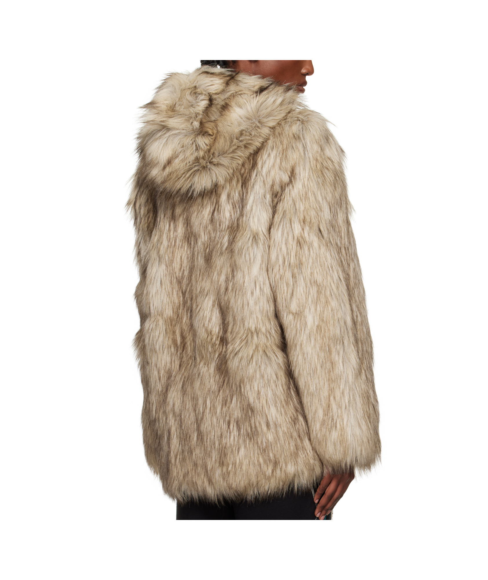 Open Yy Hooded Reversible Faux Fur Jacket In Neutral