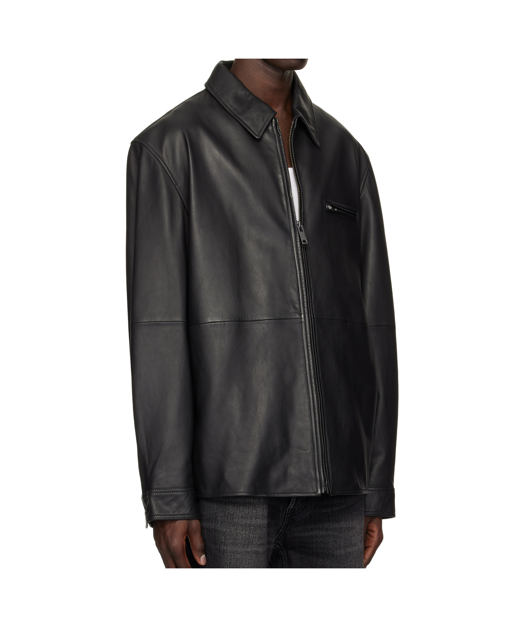 Hugo Boss Lapel Long Sleeve Leather Jacket In Black