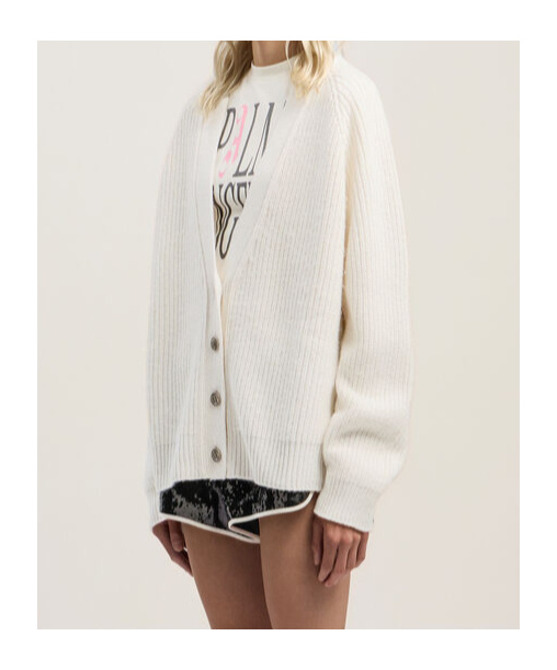Palm Angels Long Sleeve V Neck Ribbed Knit Cardigan In White