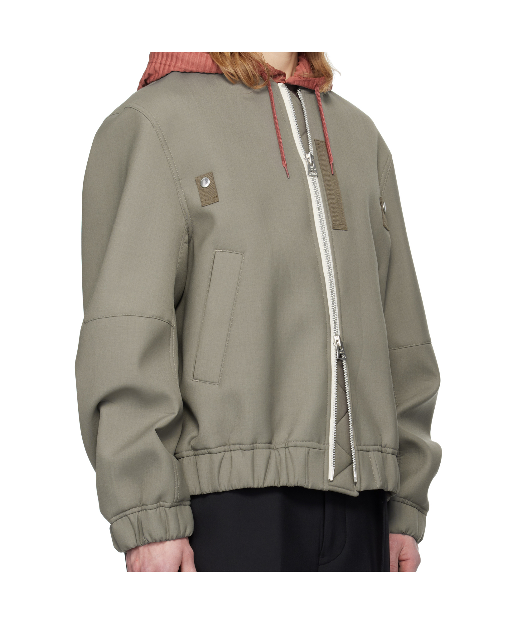 Sacai Taupe Suiting Bonding Bomber Jacket In Nude