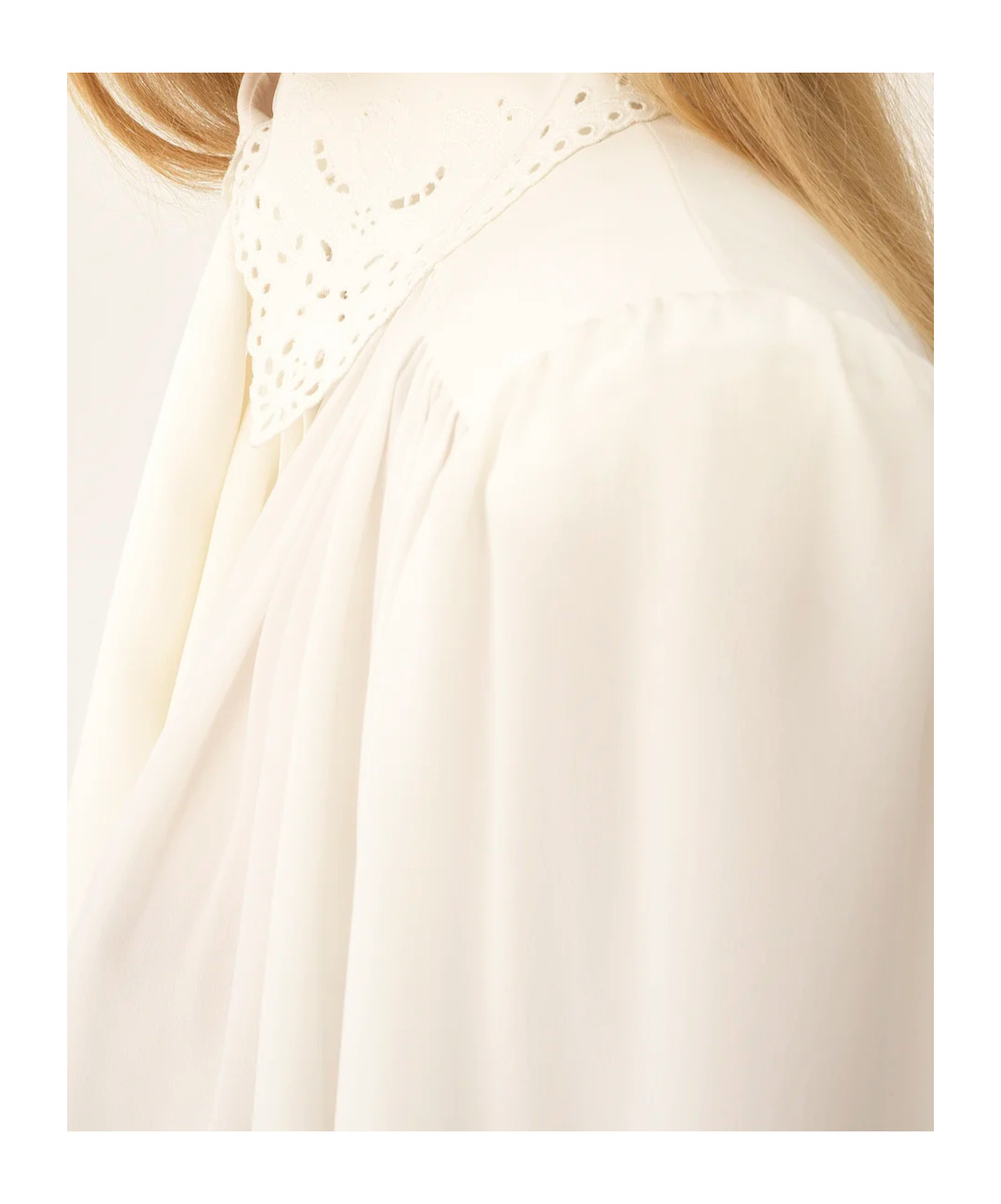Chloé Pleated Scarf-tie Crepe De Chine Lace Shirt In White