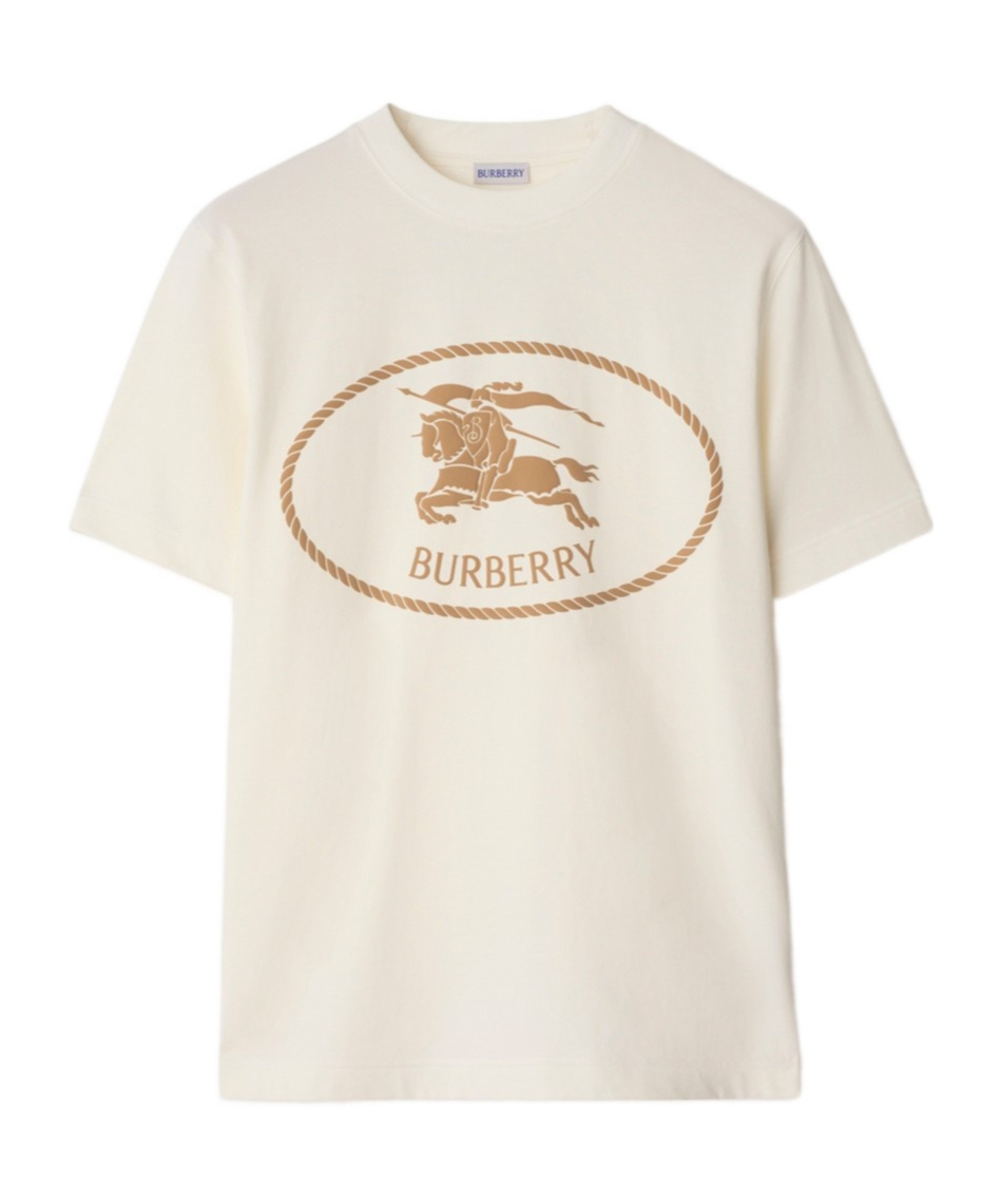 Burberry Beige Crewneck T-shirt With Maxi Logo On The Front In Cotton Man In White