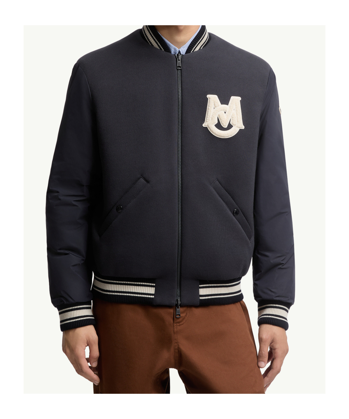 Moncler Ribbed Collar With Striped Details Jacket In Blue