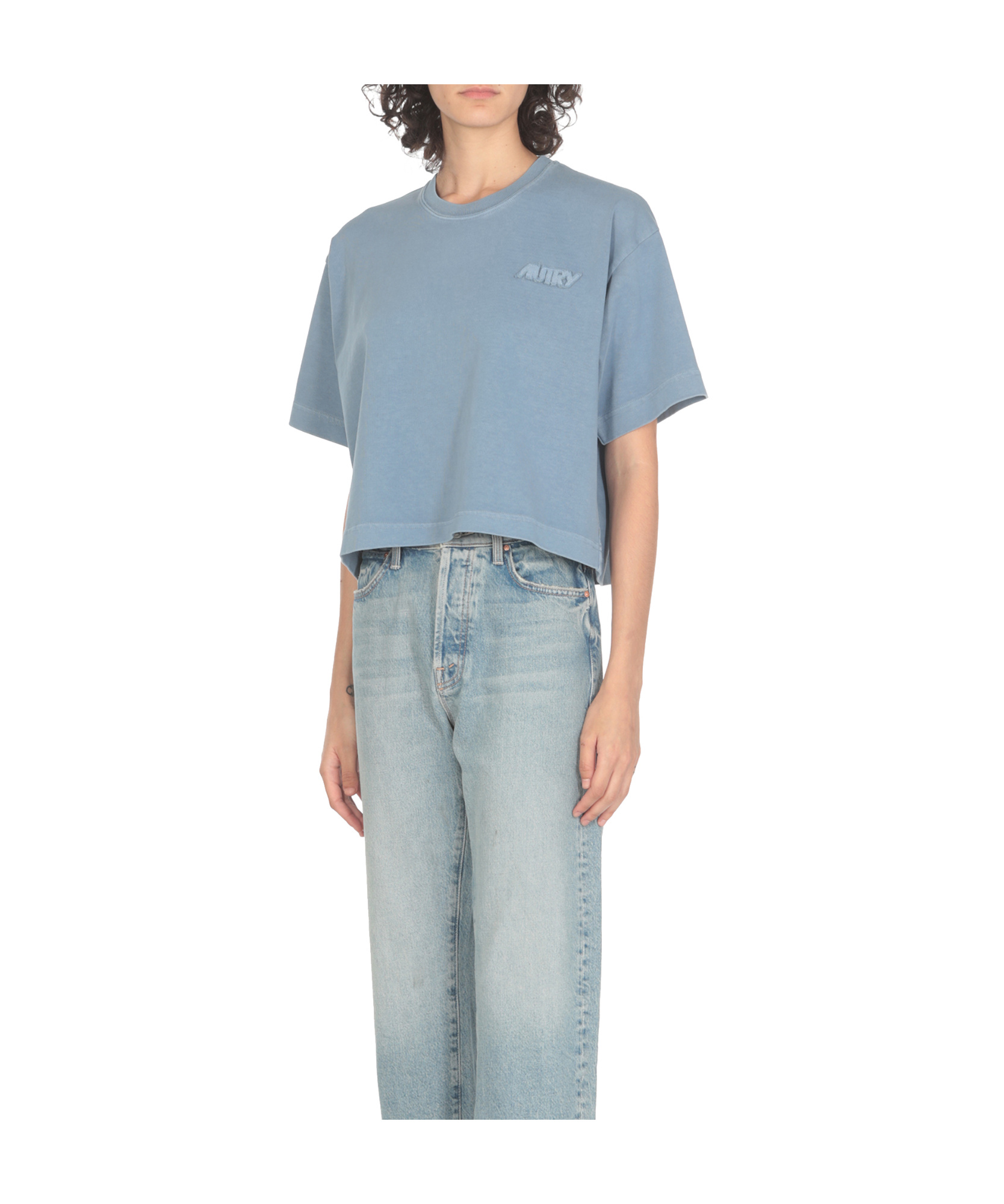 Autry Boxy Fit Cropped T-shirt In Blue