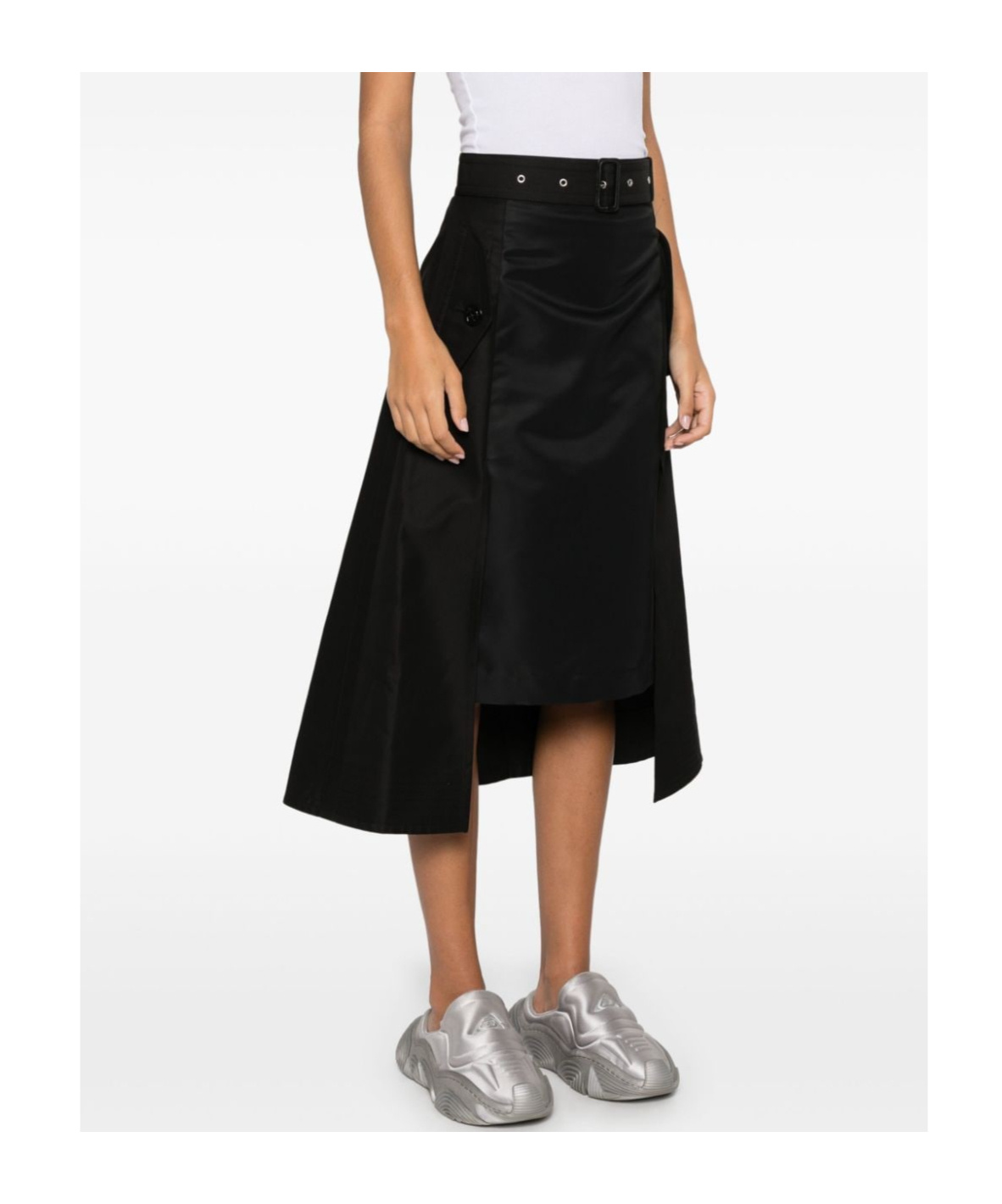 Sacai Twill Midi Skirt In Black