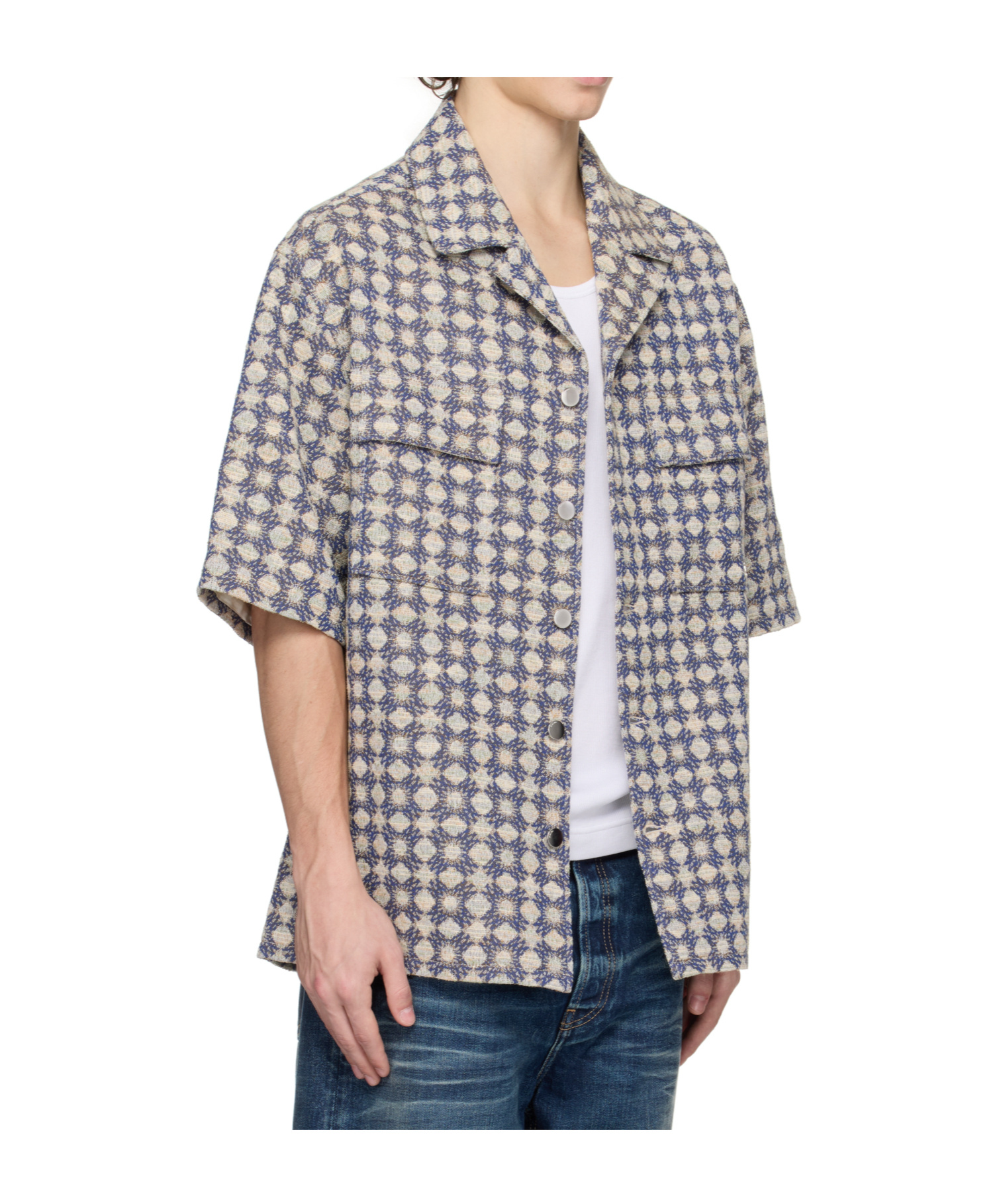 Amiri Ma Quad Boucle Camp Shirt In Gray