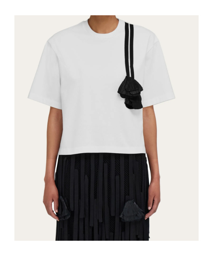 Ferragamo T-shirt With Floral Detail And Tassels In Black