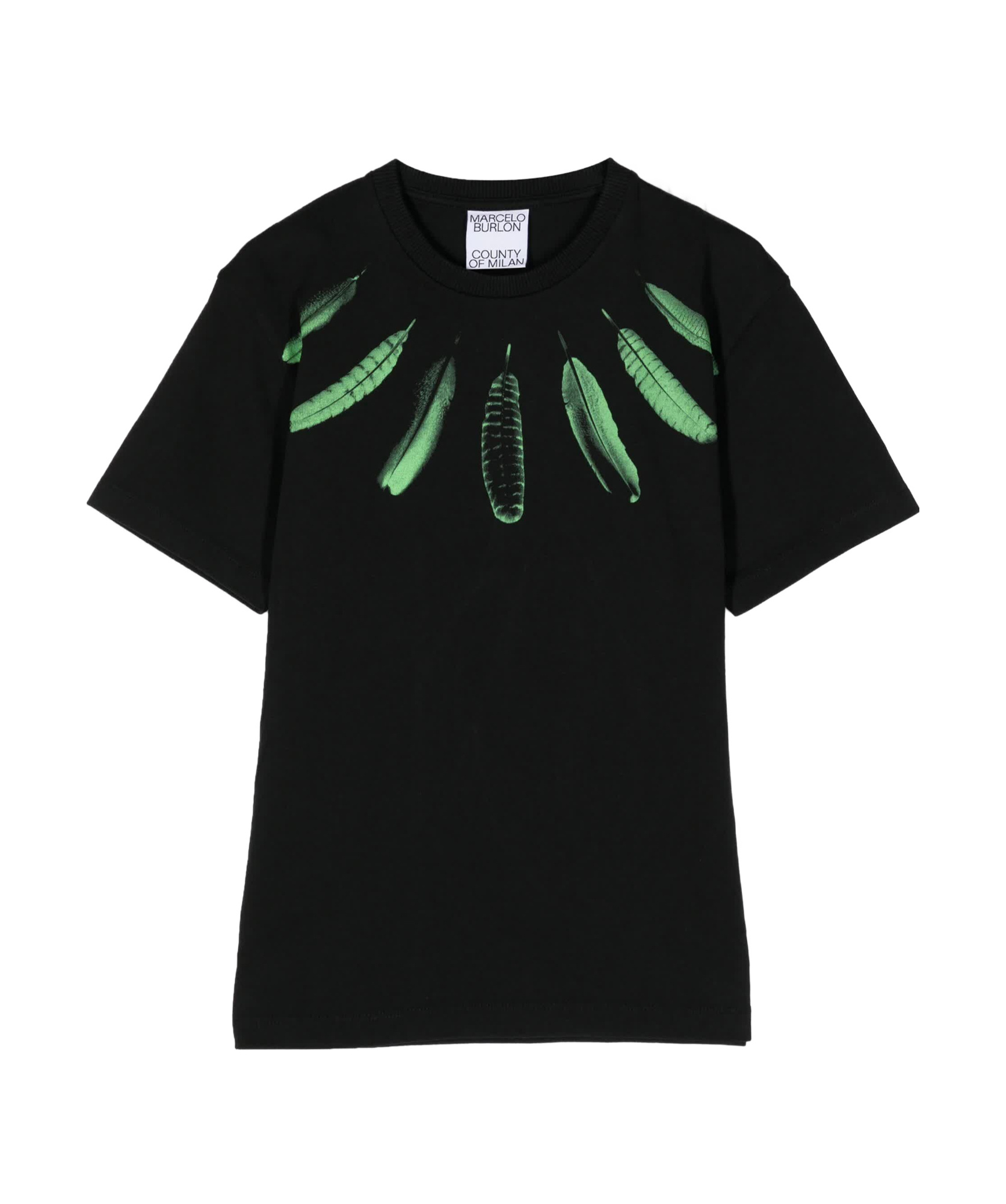 Marcelo Burlon County Of Milan Collar Feathers-print Cotton T-shirt In Black