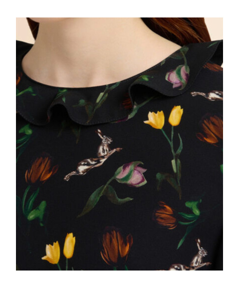 Marni Black Envers Satin Maxi Dress With Tulips And Hares Print In Black