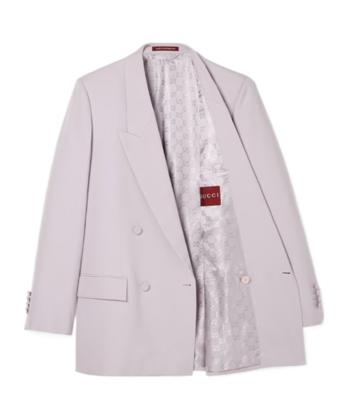 Gucci Double-breast Wool Gabardine Jacket In Gray