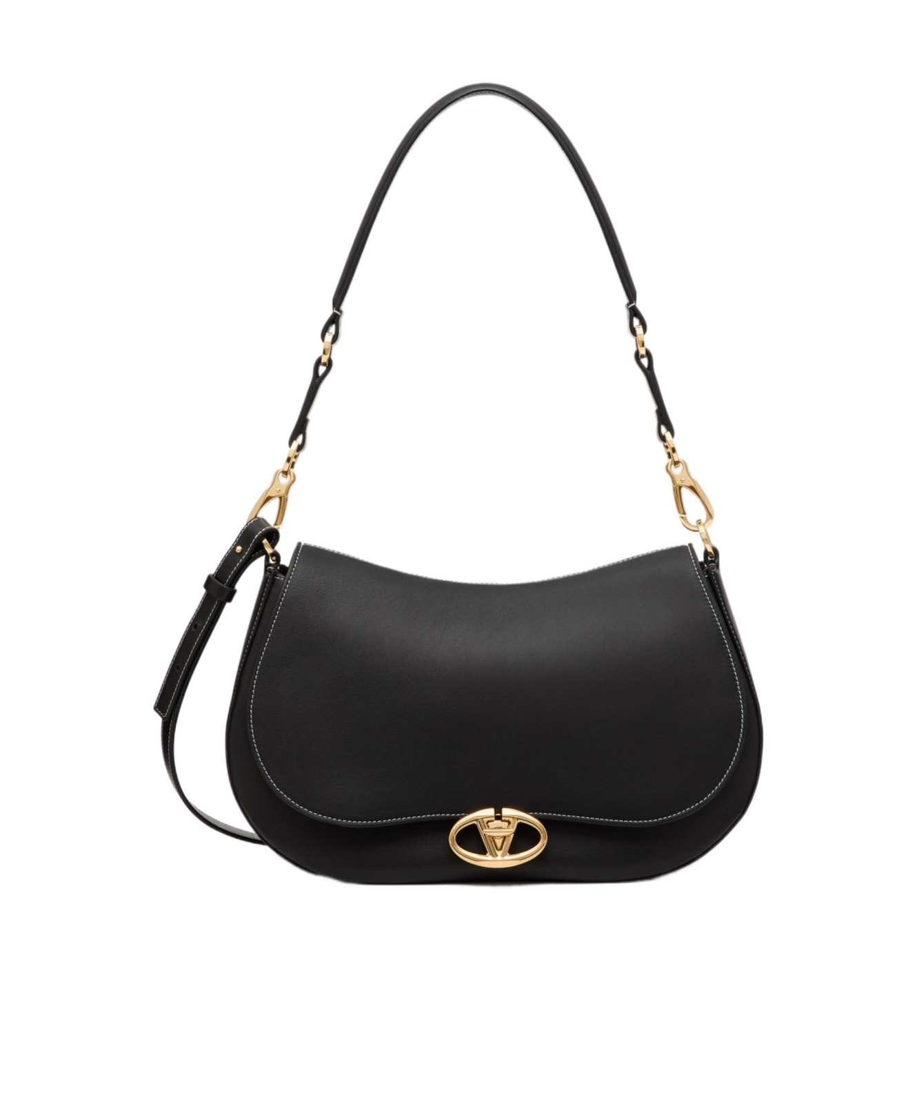Valentino Medium Ohval Leather Shoulder Bag In Black