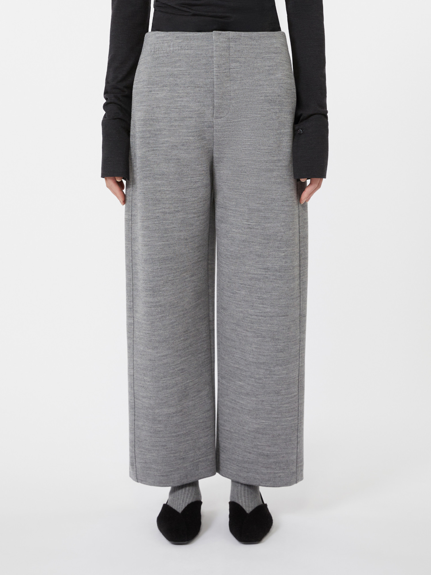 Max Mara Double-layer Wool And Cotton Blend Trousers In Gray