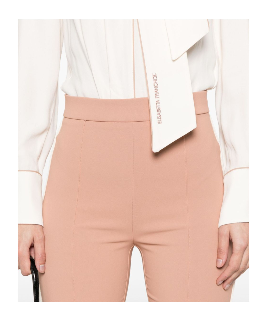 Elisabetta Franchi Beige And White Jumpsuit With Neck Detail In Brown